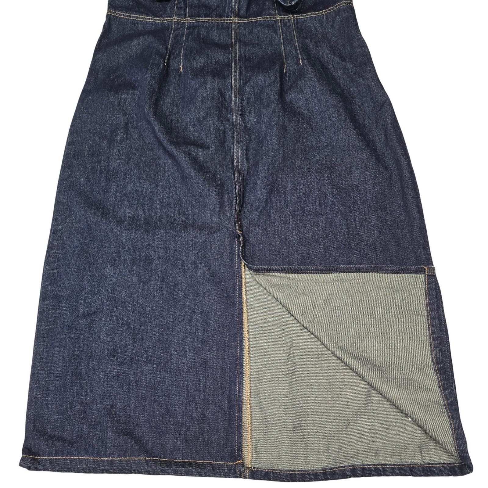 Future Collective Dark Wash Denim Midi Dress Square Neck Smocked Back XL Indigo