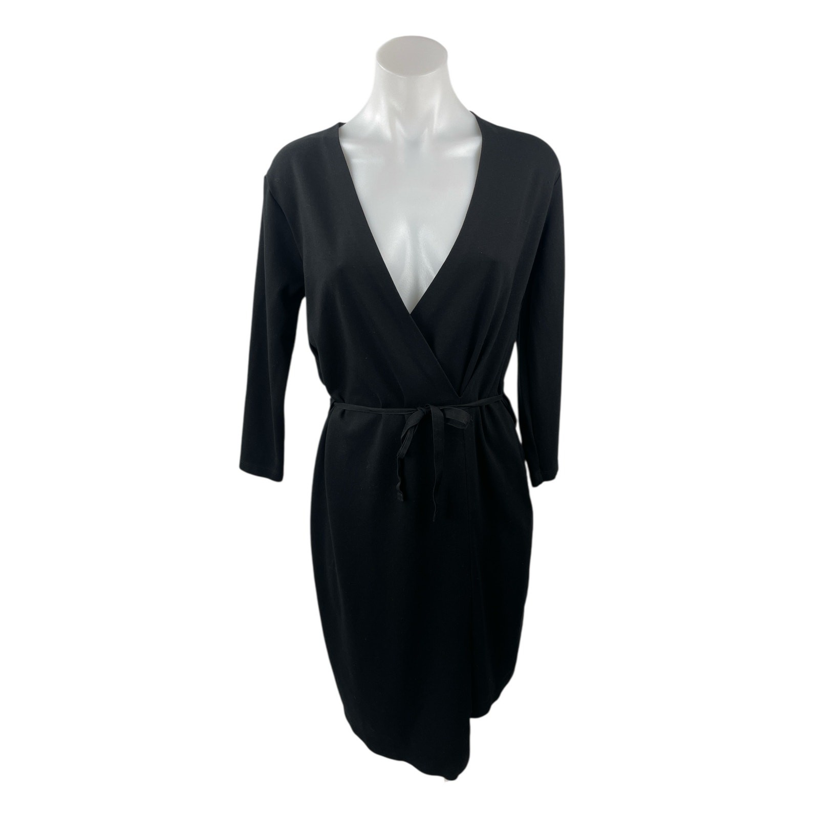 Filippa K Women’s Black Long Sleeve Tie Waist V Neck Wrap Mini Dress Size S