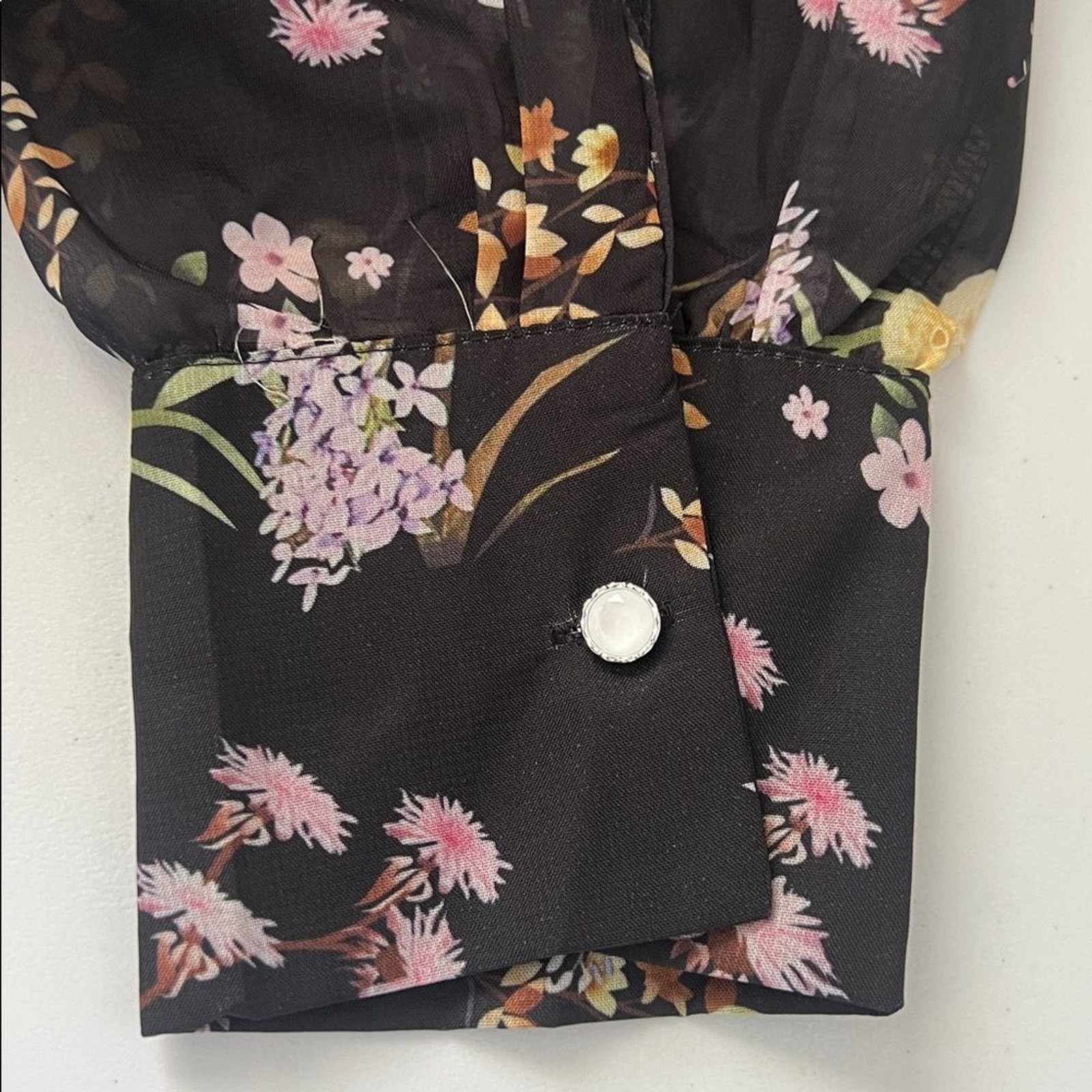 N by Nancy Black Floral Tiered Long Sleeve Ruffled Midi Dress Medium