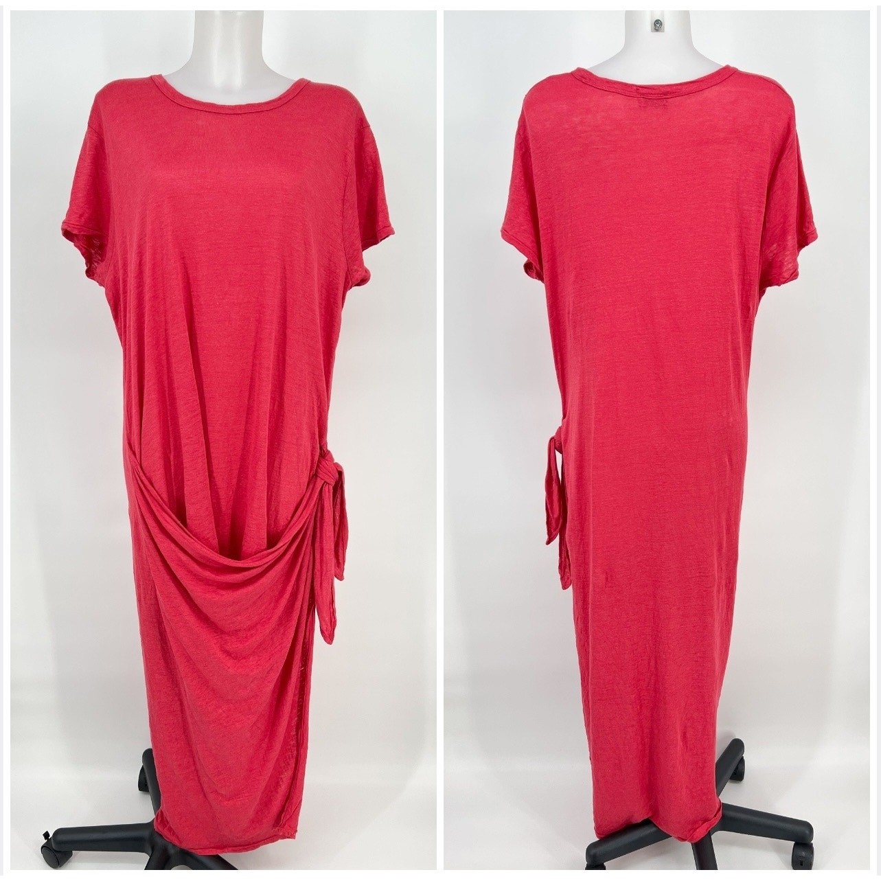 Polo Ralph Lauren Tie Detail Linen Jersey Tee Dress Womens XL Coral Red Knotted