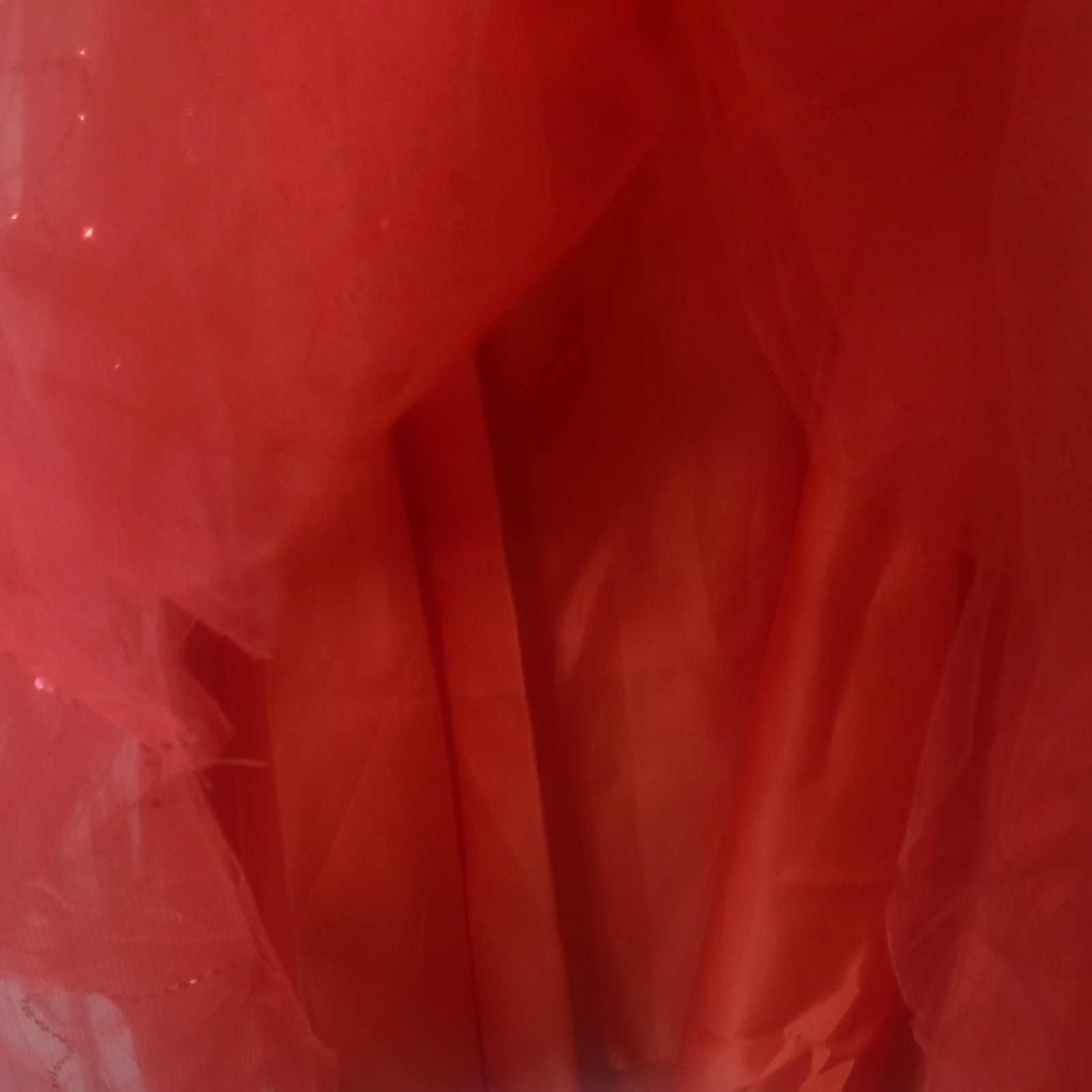 Red Strapless Sweetheart Rhinestone Bow Corset Lace-Up Tulle Long Gown XXL