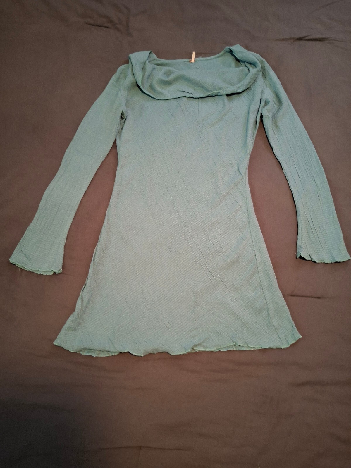 Free People Sage Green Cowl Neck Bell Sleeve Mini Dress XS