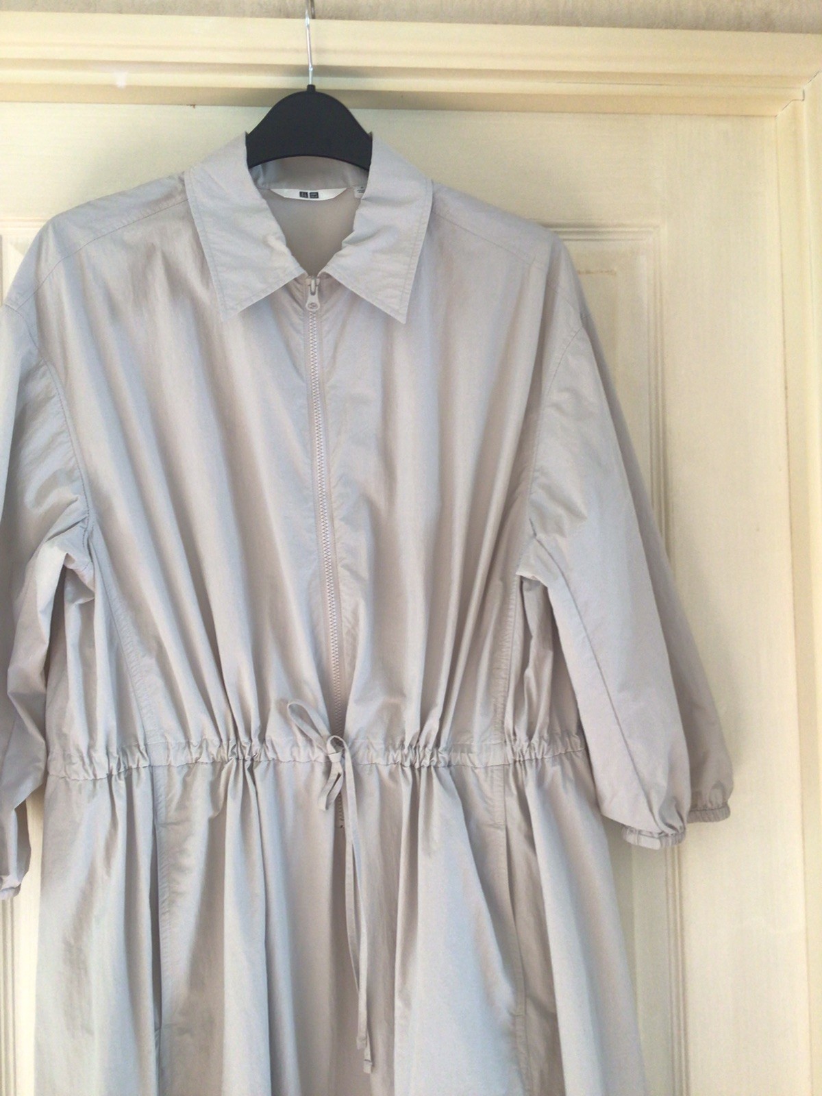 NEW Stone colour collared zip front midi 3/4 sleeve Dress Size S By UNI QLO