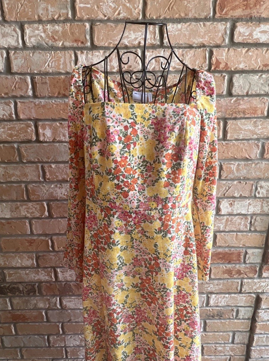 ASOS DESIGN Womens Dress UK14 US10 Floral Yellow Pink Cottagecore