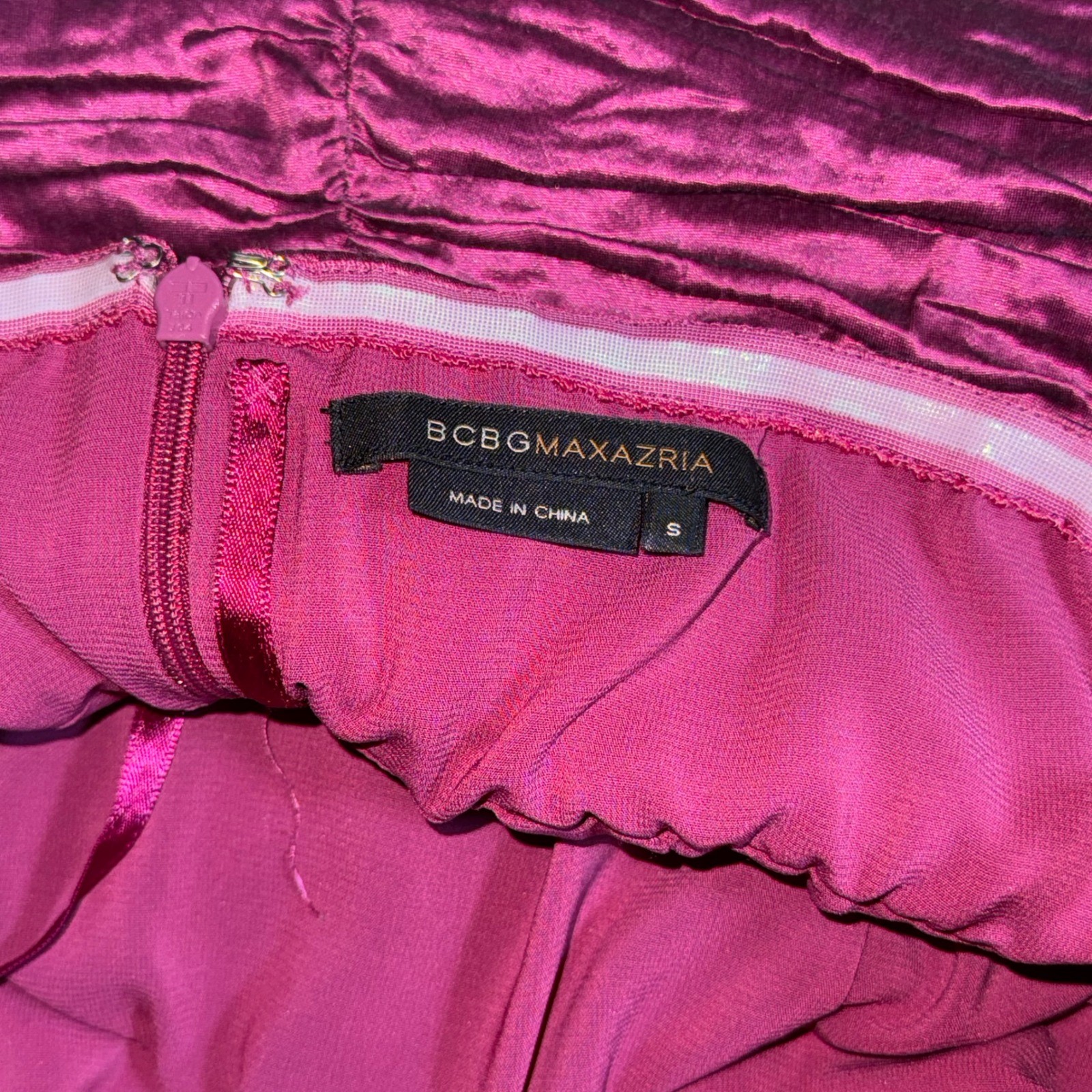 BCBGMAXAZRIA Womens Ruched Halter Mini Dress Magenta Metallic Size Small