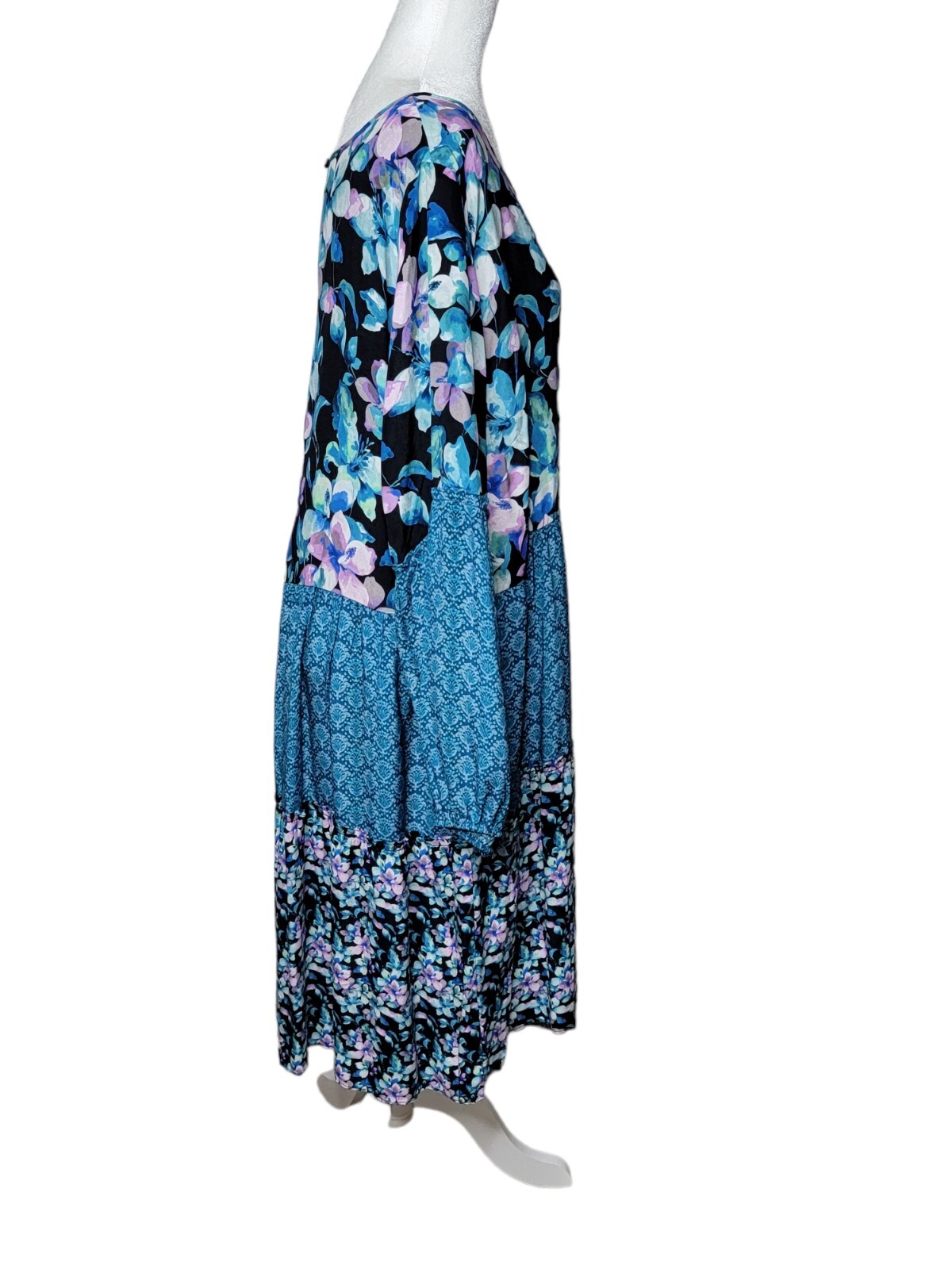 Soft Surroundings 2XL Night Bloom Dress Floral Blue Long Sleeve 5DY50 EUC