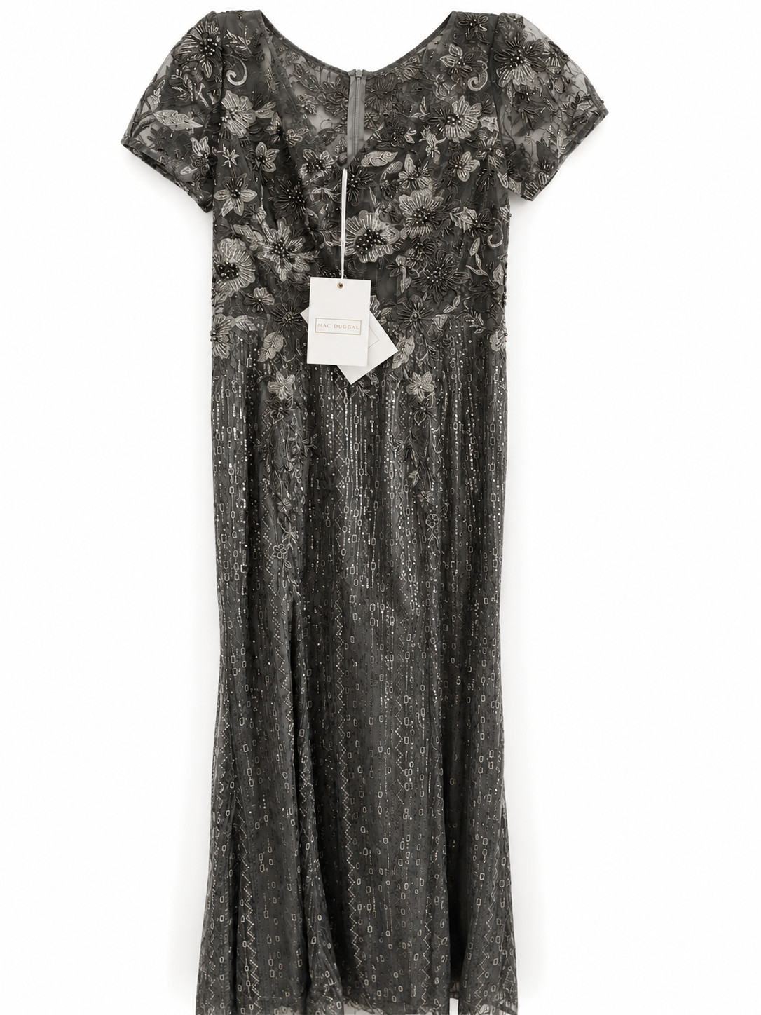 NWT Mac Duggal Size 10 Charcoal Gray Beaded Formal Evening Gown A-Line 20282