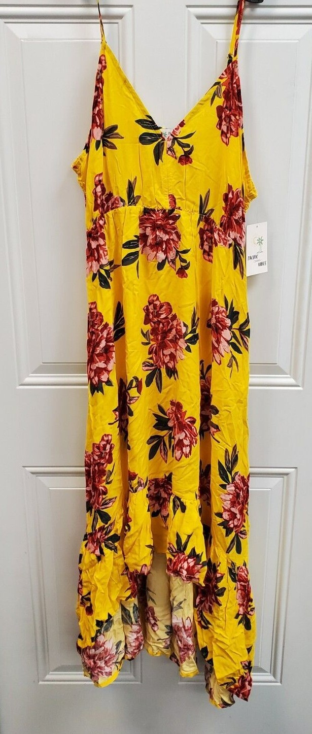 Pacific Vibes Womens Yellow Floral Sundress High-Low Maxi Dress *CHOOSE SIZE*NWT