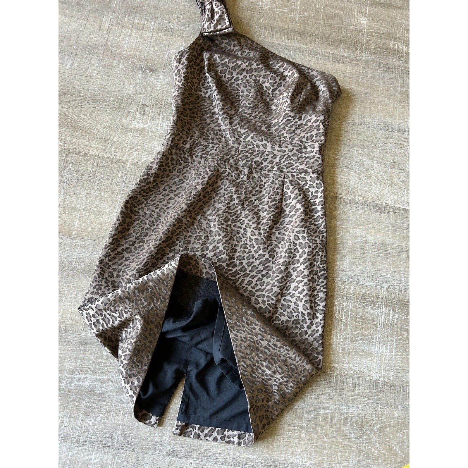 Kay Unger Leopard Print Sheath Dress Womens 6 One Shoulder Cocktail Evening