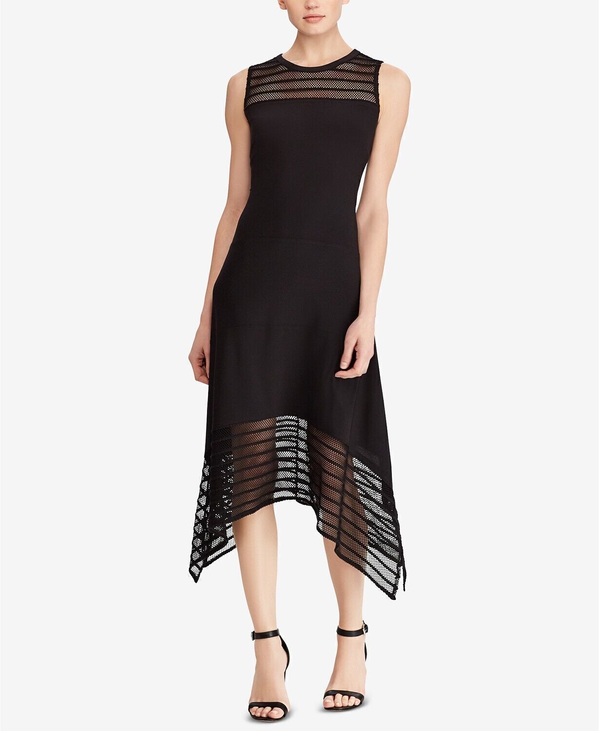 American Living Dress Sleeveless Mesh Asymmetrical Hem Black Sz 4 NEW NWT 428