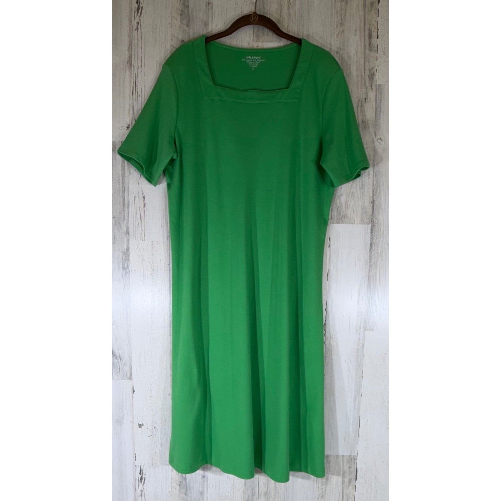 Vicki Wayne Midi Dress XL Kelly Green Square Neck Cotton Blend Casual Lounge