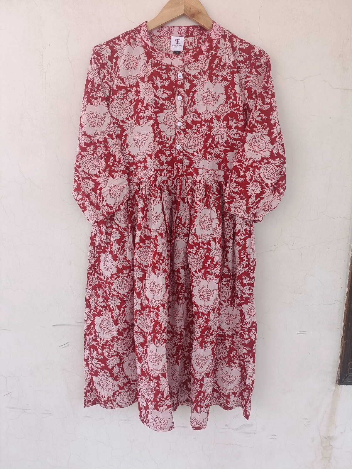 Cotton Dress Summer Dress V Neck Dress Block Print Dress Casual Dress for Women