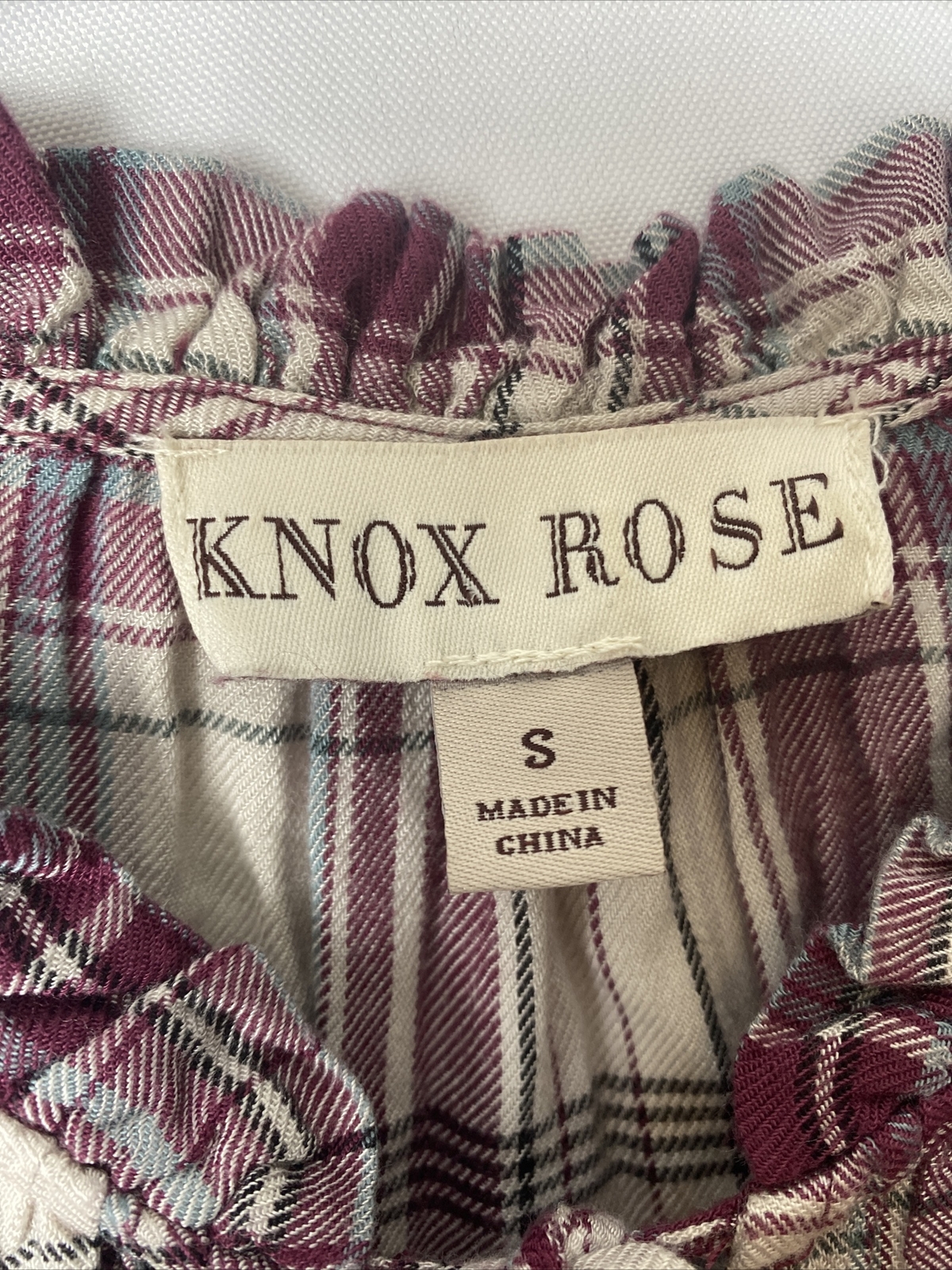 Knox Rose Maroon Plaid Long Sleeve Sheath Dress Size S flanel tie up neck line