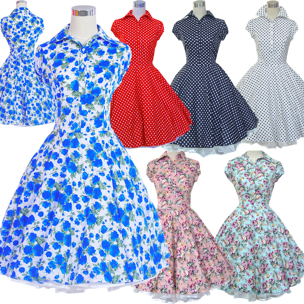 50s 60s 70s Style Vintage Retro TEA Dress Rockabilly Party Dresses Print Floral