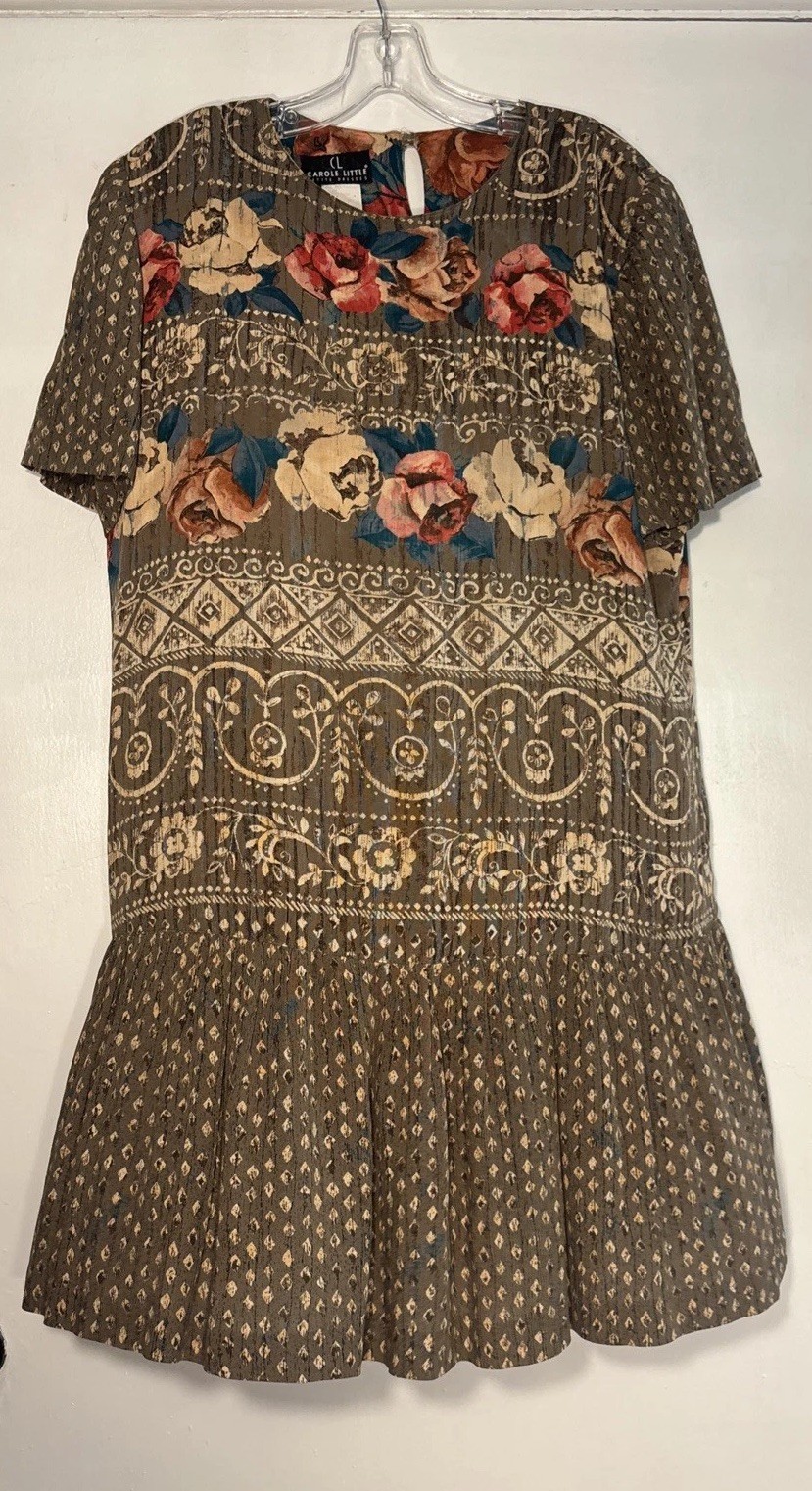 Vintage Carole Little Floral Ruffle Tiered Dress Boho Gypsy 90s Festival Size 14