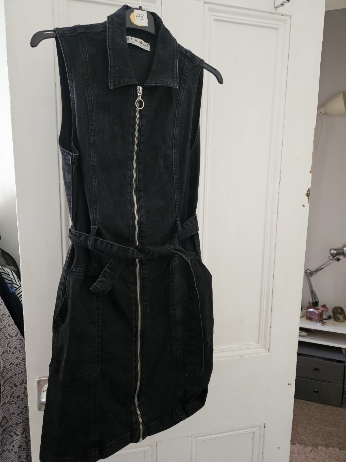 🐞Primark Denim Dress With Zip Up Front And Tie Size Uk 12🐞