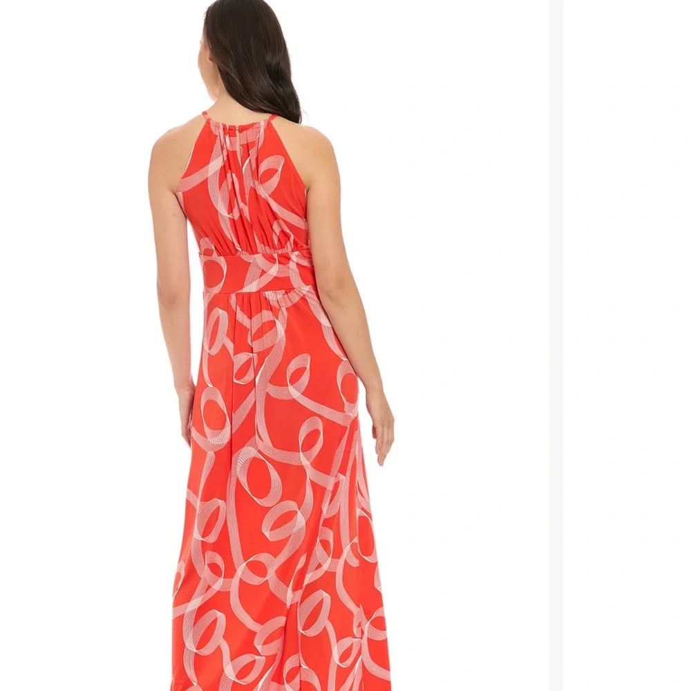 NWT Elegant Red / White Halter Maxi Dress by London Times SIZE 14 MSRP 89.00