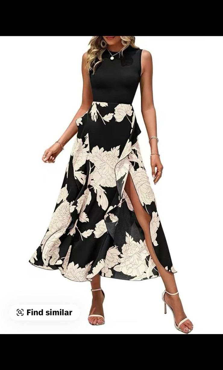BTFBM Black White Floral Sleeveless Midi Sundress Dress Size M