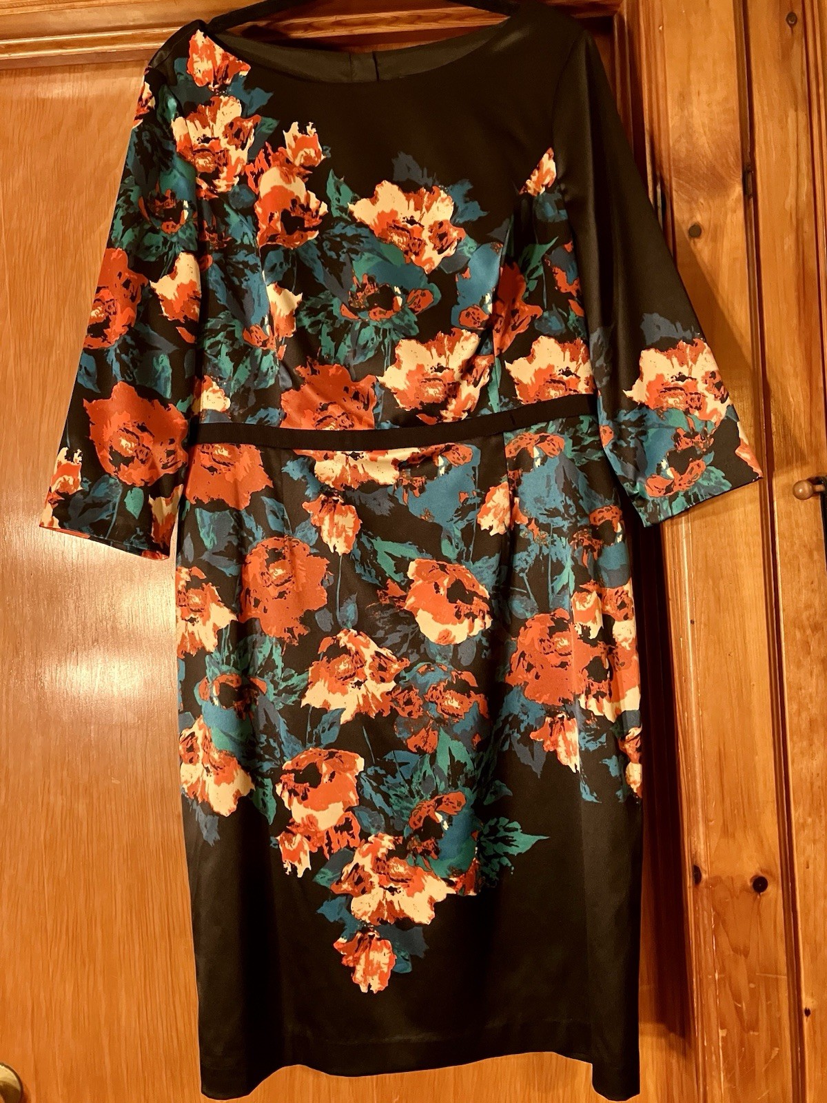 Adrianna Papell Black Midi Dress with Teal & Orange Floral Print Dress 14