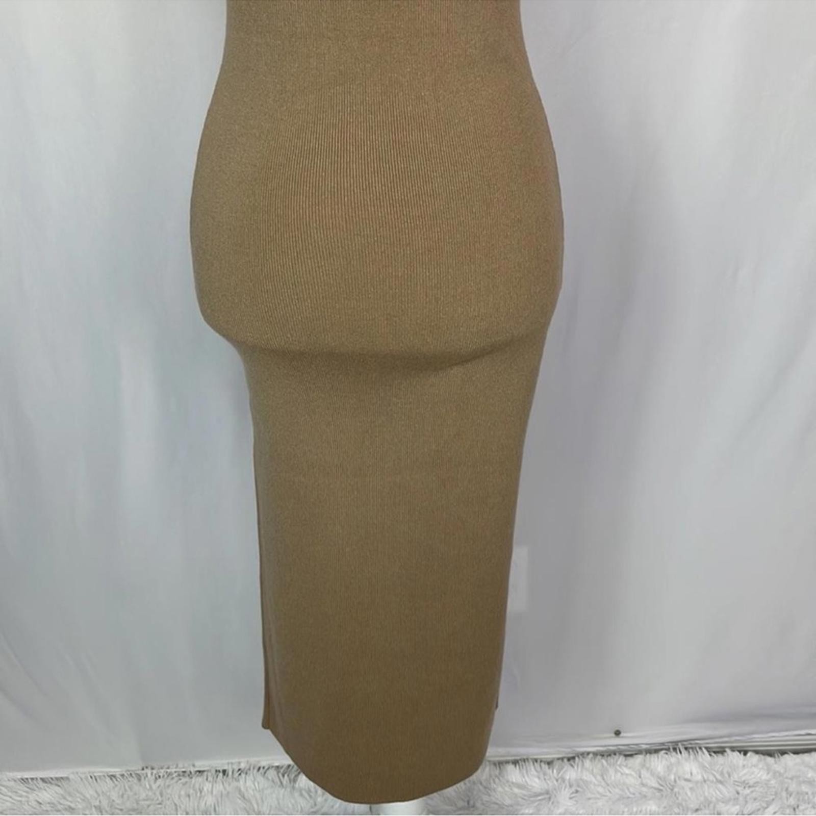 Willow & Wind Tan Knit Midi Dress M Sleeveless Bodycon Slit NWT