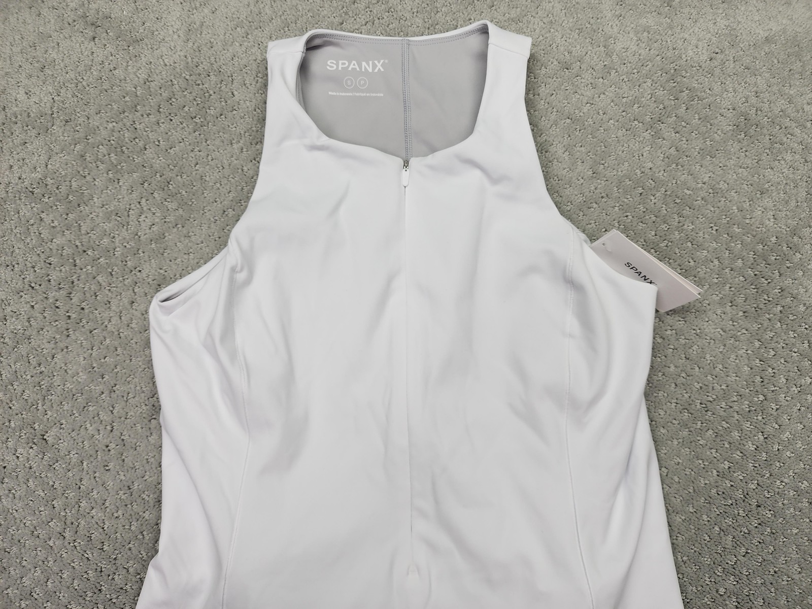 Spanx Dress Womens Small White Zip Front Racerback Built In Shorts Pockets