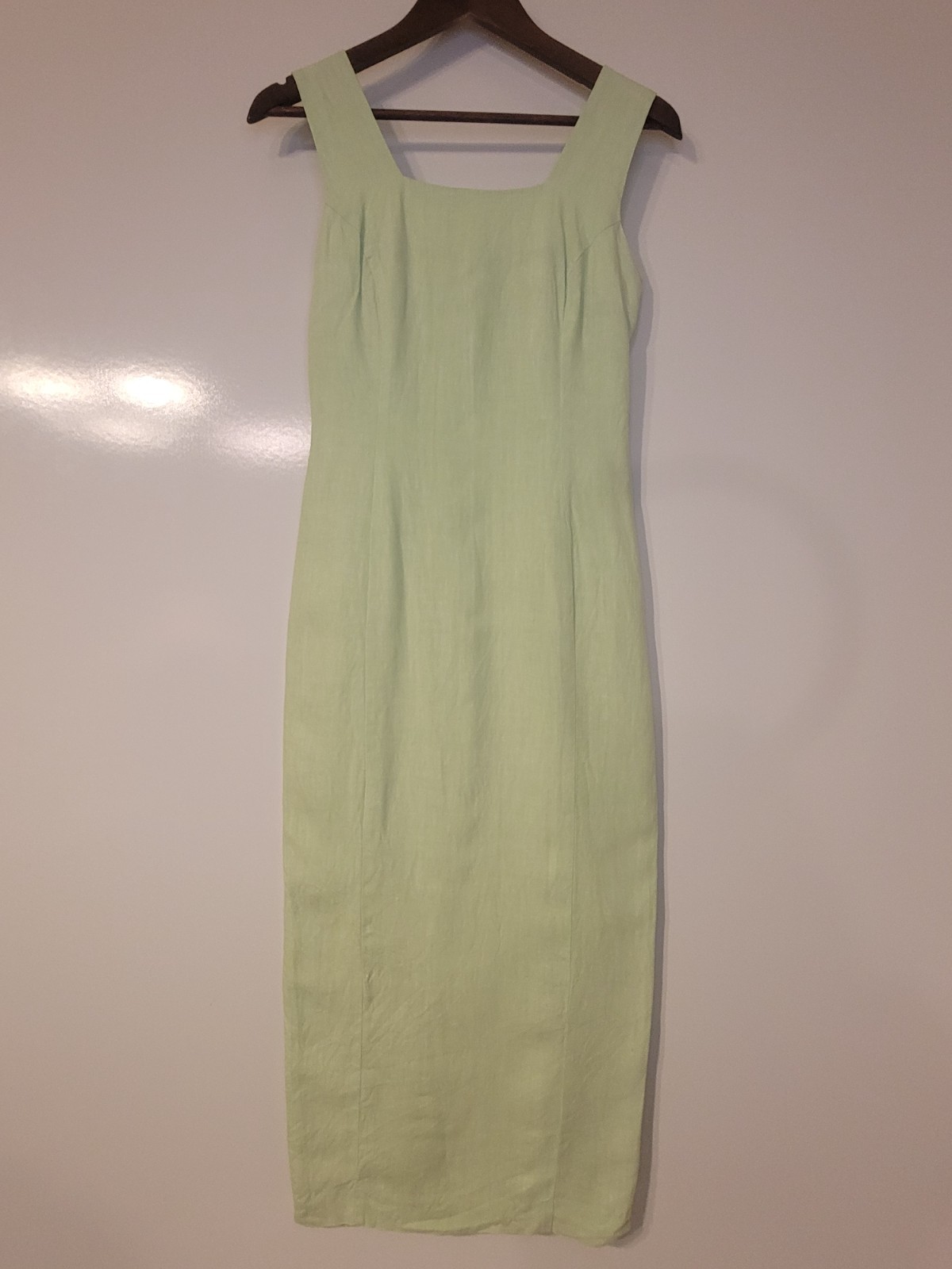 Renato Nucci Dress Womens 38 Lime Green Linen Sundress Wide Strap Zipper