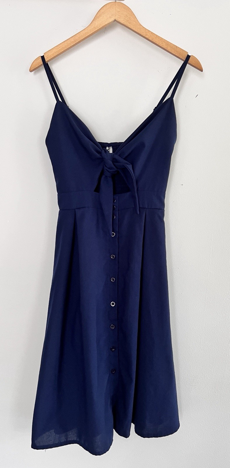 Women’s Ecowish M Dress Bow Tie Button Midi Lightweight Cutout Navy Blue
