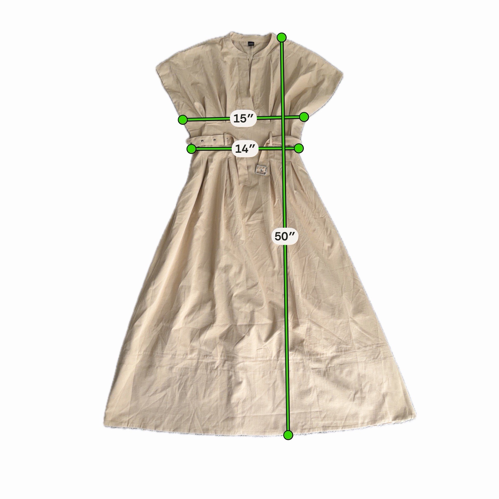 New Aveloria Minimalist Tan Belted Structured Retro Style Work Dress Women’s SM