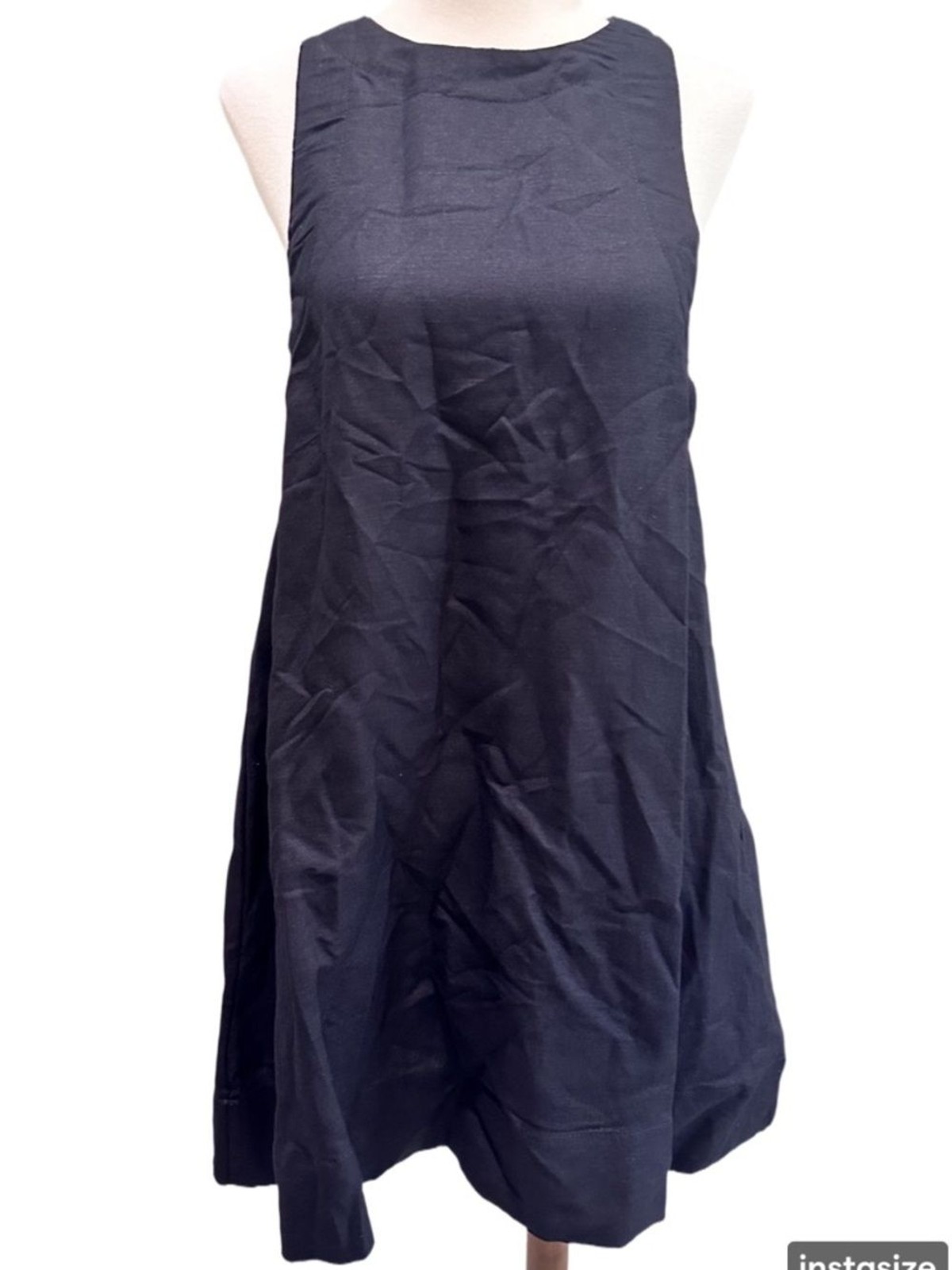 Mabel Linen Blend Summer Sundress Classic Black Sleeveless A-Line Dress Sz S