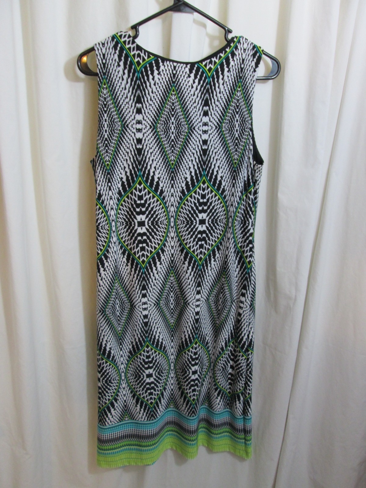 JM Womens Shift Dress Blk White Green Turq Silver Studs Poly Sleeveless Sz Small