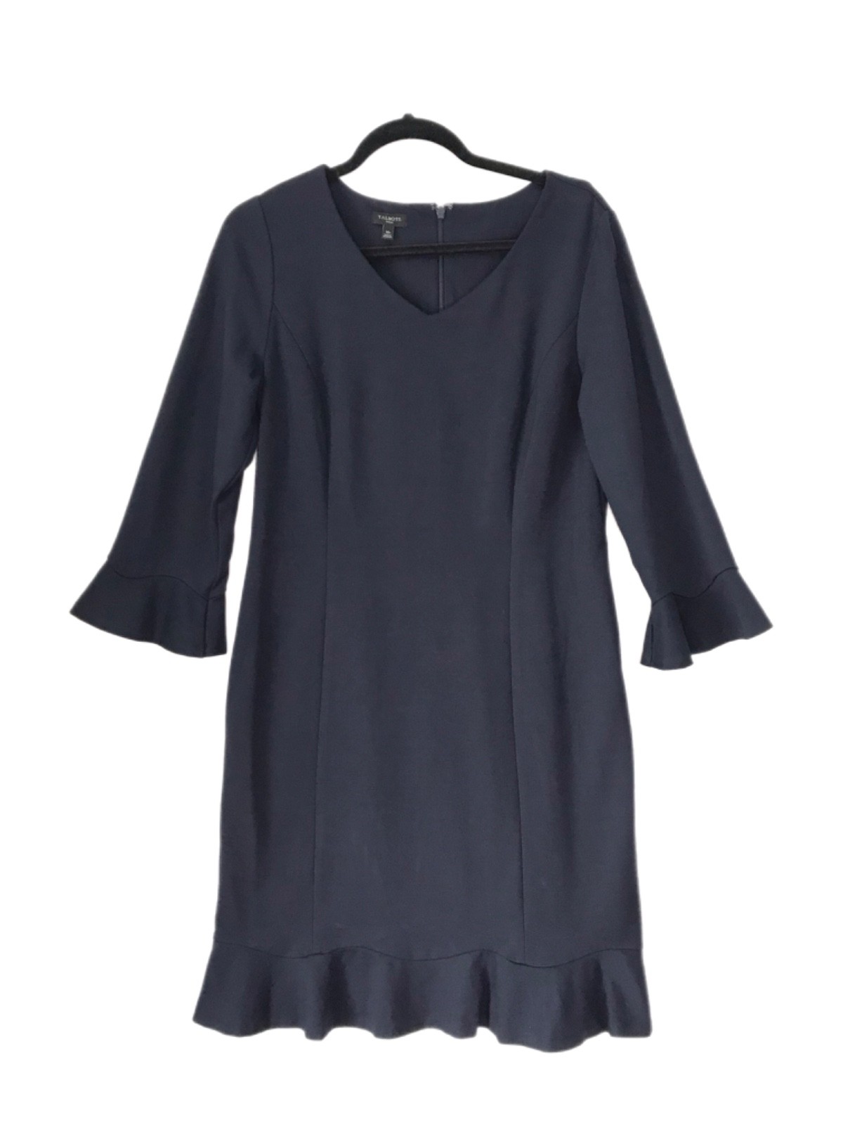 Talbots Petites Shift Dress Womens Size 10P Navy Blue 3/4 Ruffle Sleeve
