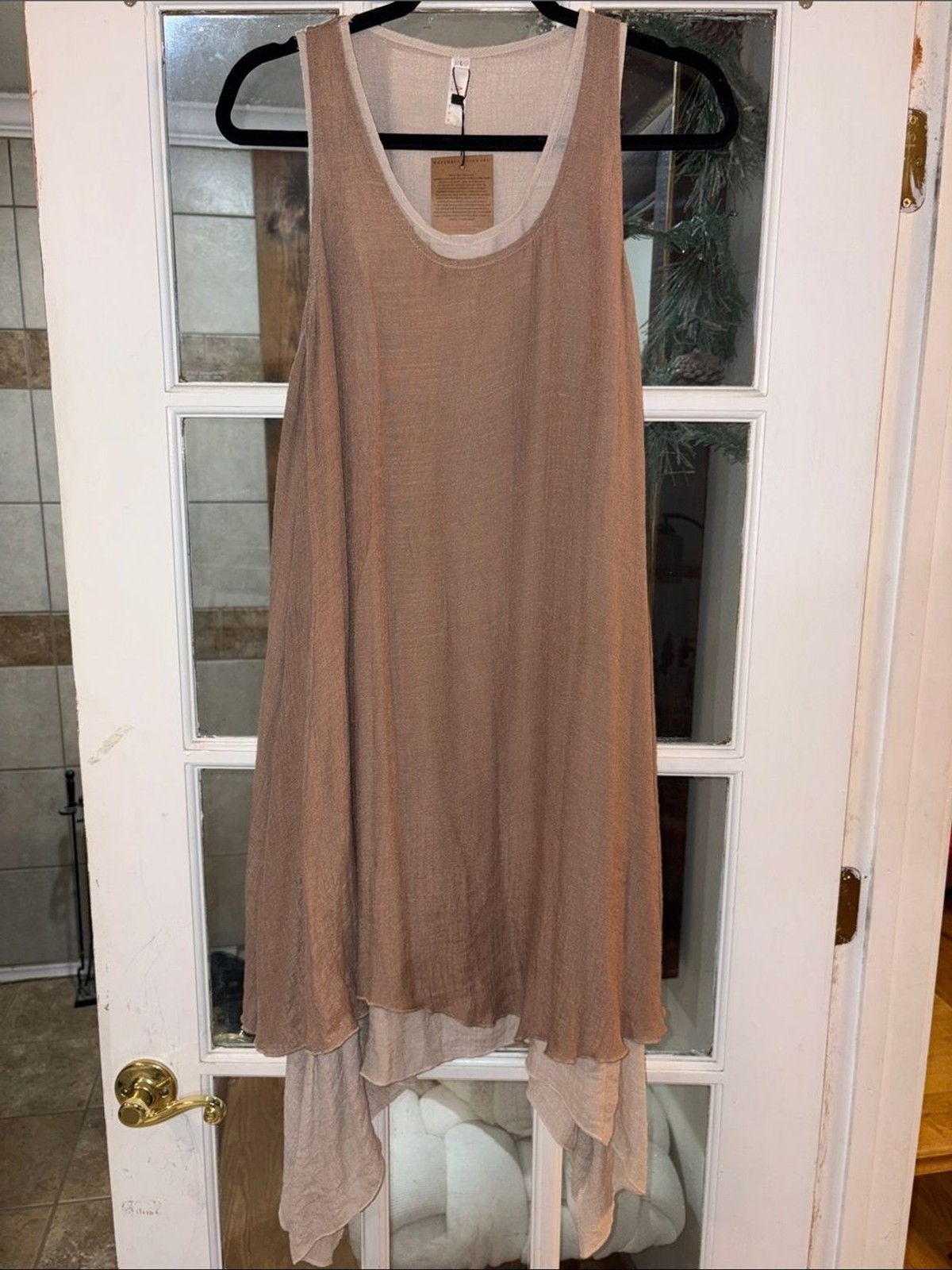 Aria Handmade Asymmetrical Layered Sleeveless Dress Taupe Large Bohemian Coastal