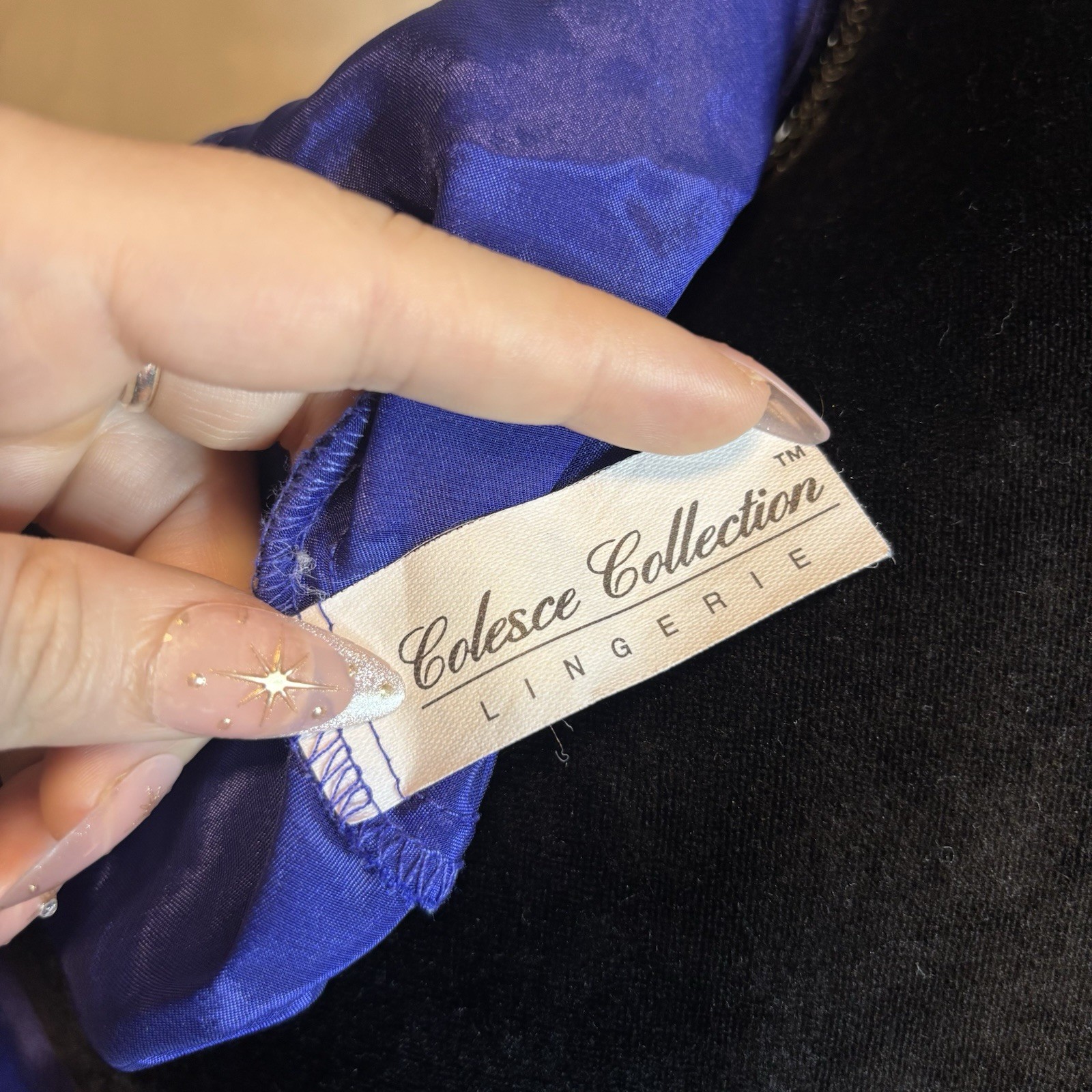 True Vintage Colesce Collections Slip Dress Indigo Low Back Pearl DropWaist Sz M