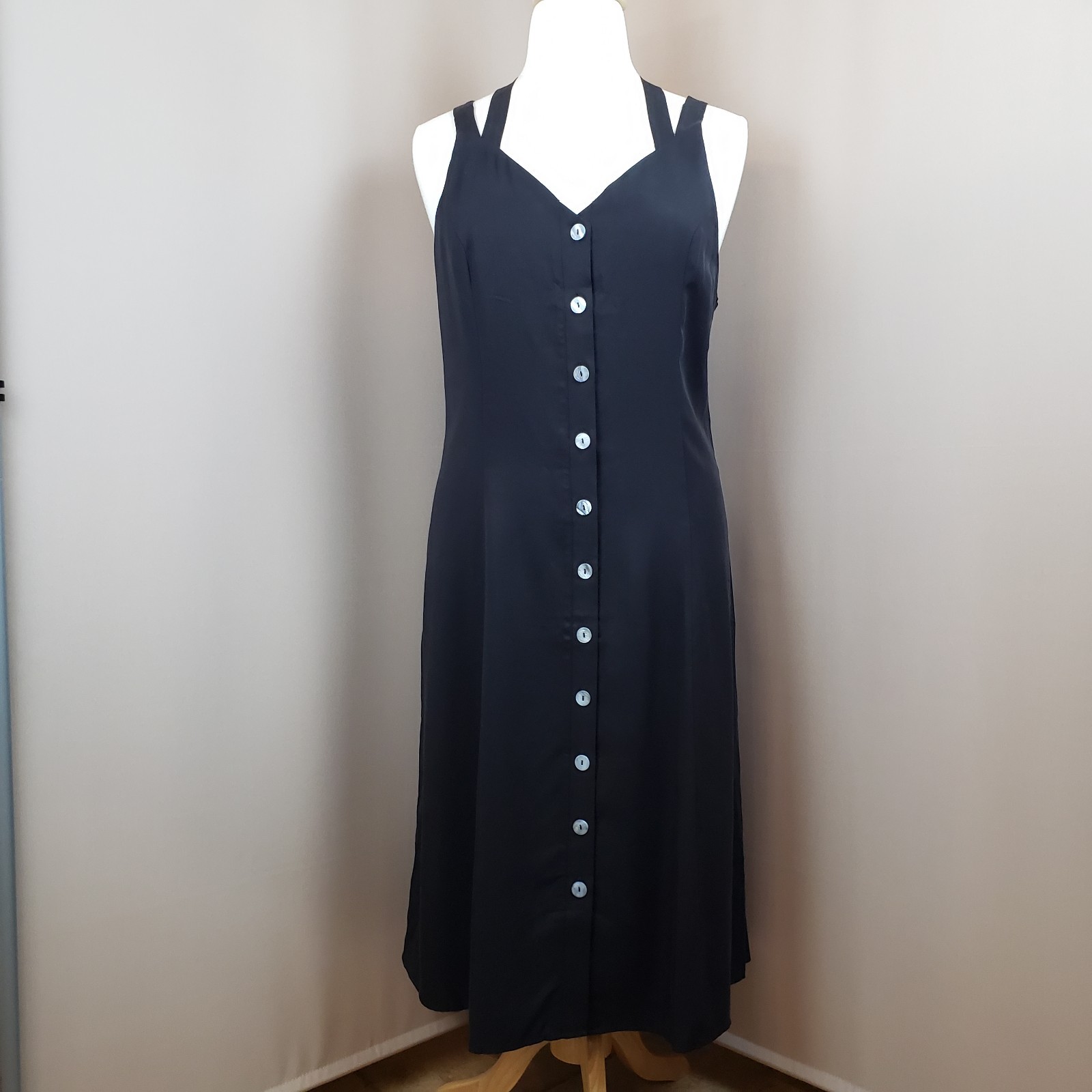 DownEast Dress XXL Black Sleeveless Midi Strappy Back Button Up Rich Mom Resort