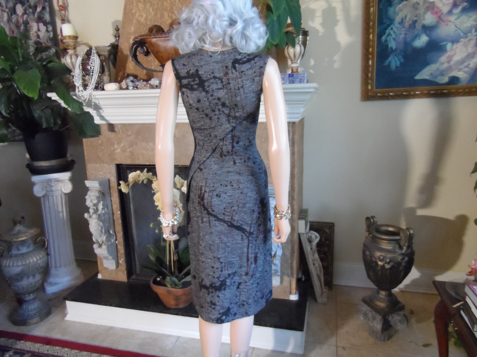 Bottega Veneta Gray Abstract Print Wool Knit Sheath Dress Size IT 40- US 4