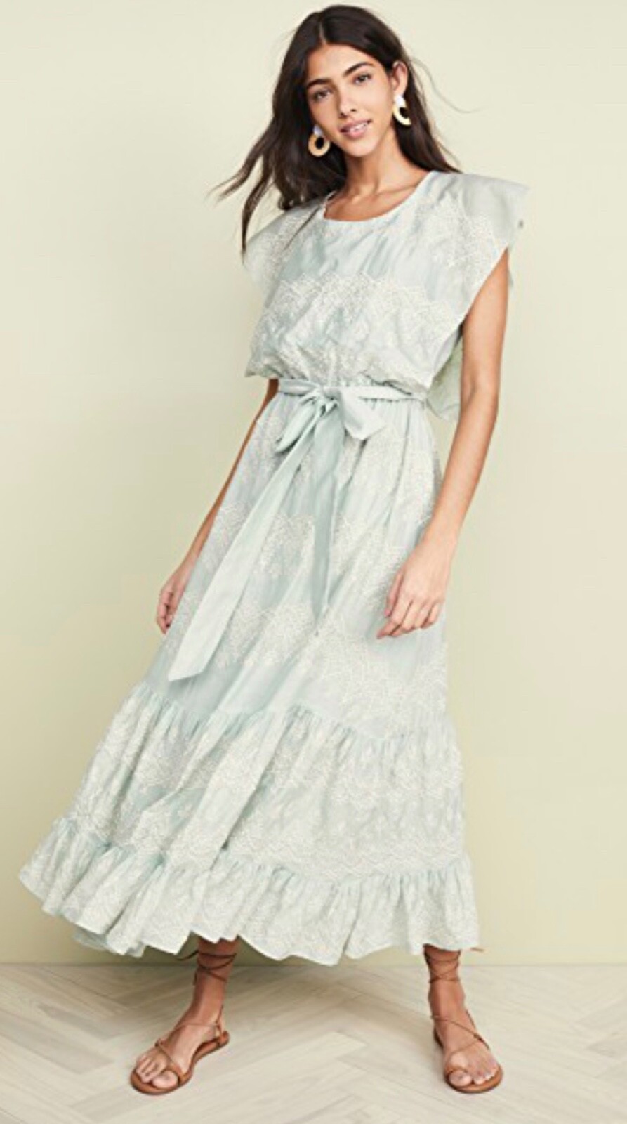 NEW $425 Love Sam Talullah Embroidered Maxi Dress In Cool Aqua Size XS Z267-11