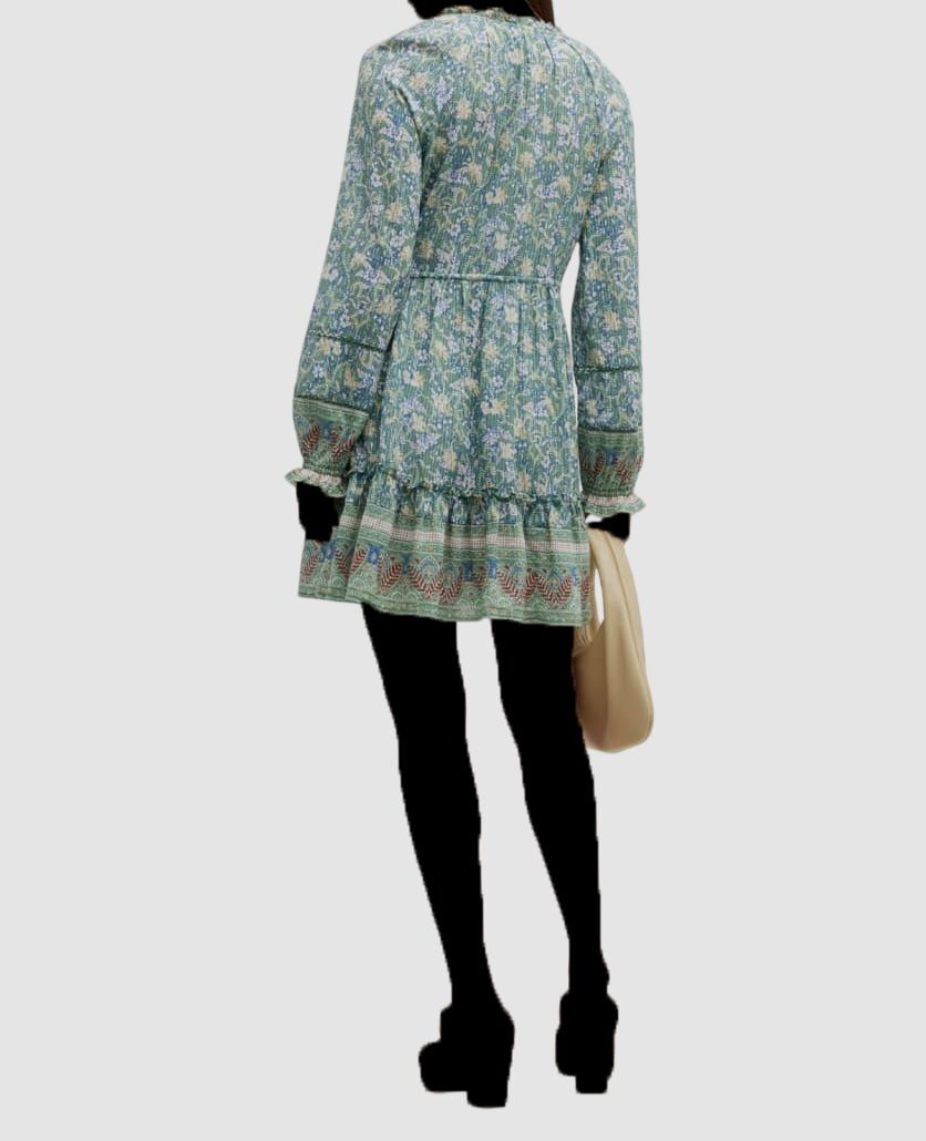 $448 Veronica Beard Women’s Green Floral Self-Tie Danica A-Line Dress Size M