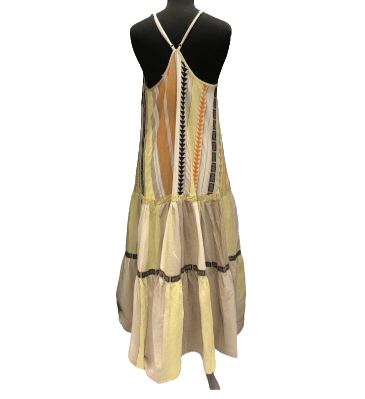 Devotion Twins Skiropoula Long Maxi Dress Cotton Geometric Tiered Boho One Size