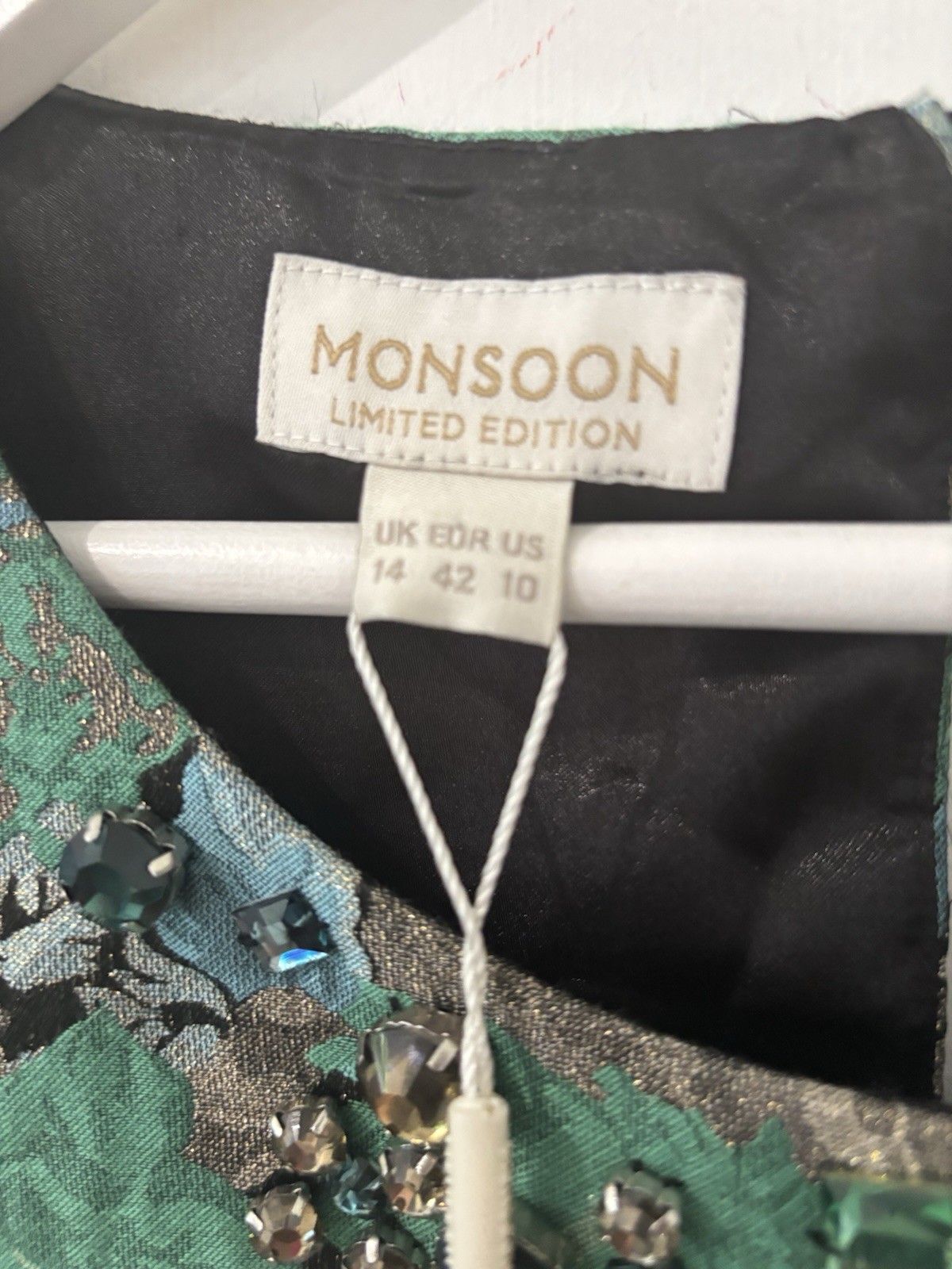 Monsoon Artisan Hand Embellished Green Dress ~ UK 14 US 10 ~ BNWT ~ Rrp £169