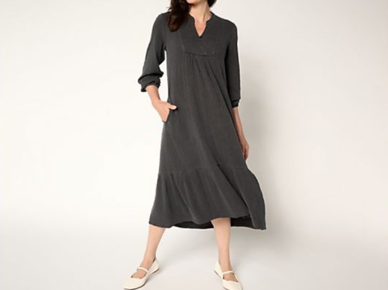 Logo Lavish Lori Goldstein Size Large Gray 100% Cotton Midi Dress A701193 EUC