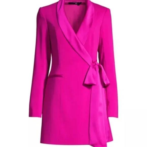 Jay Godfrey ROXY Blazer Surplice Wrapped Tie Long-Sleeve Mini Dress, 0 Magenta