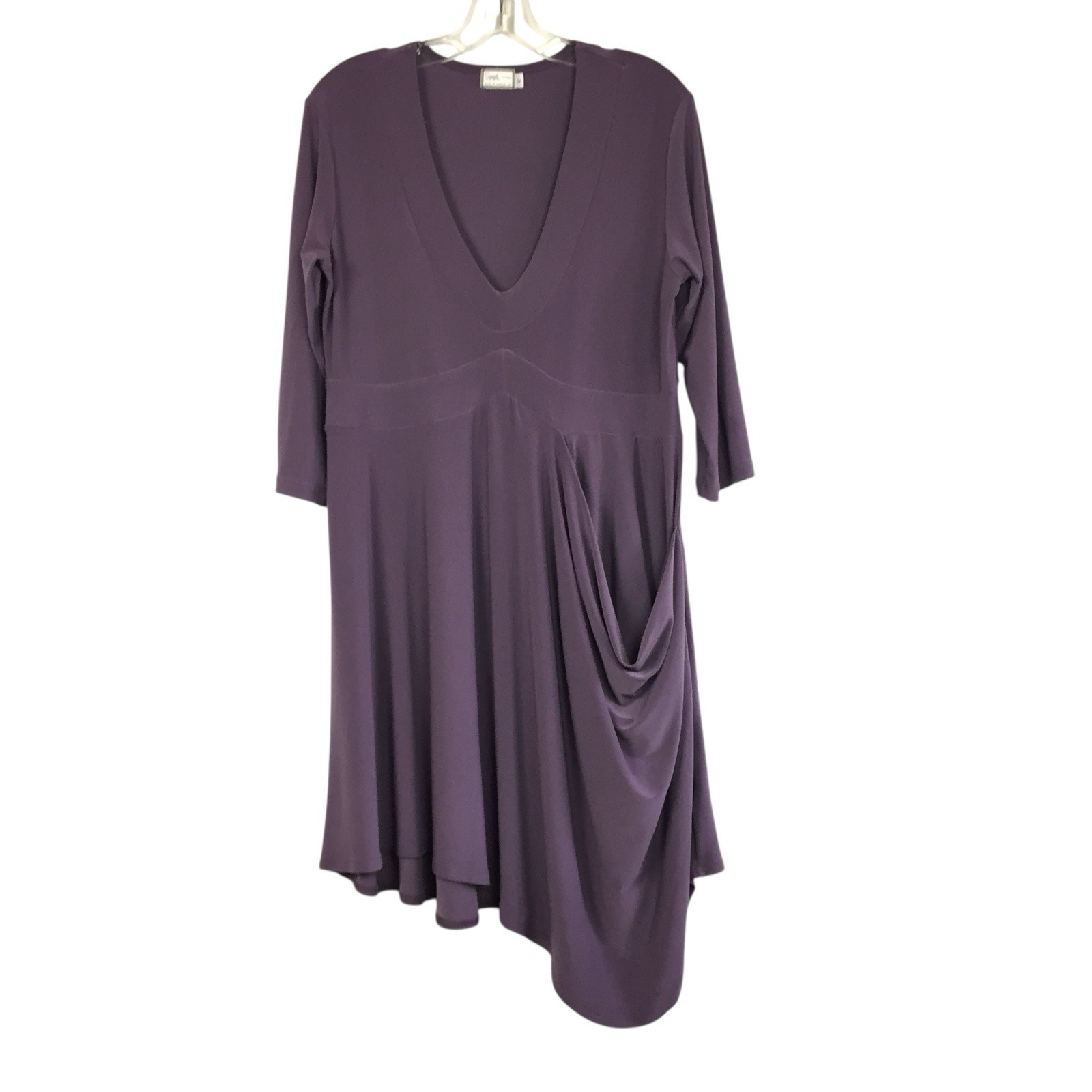 Sympli Size 12 Tunic/Dress V-Neck 3/4 Sleeve Slouchy Pocket Purple Mauve