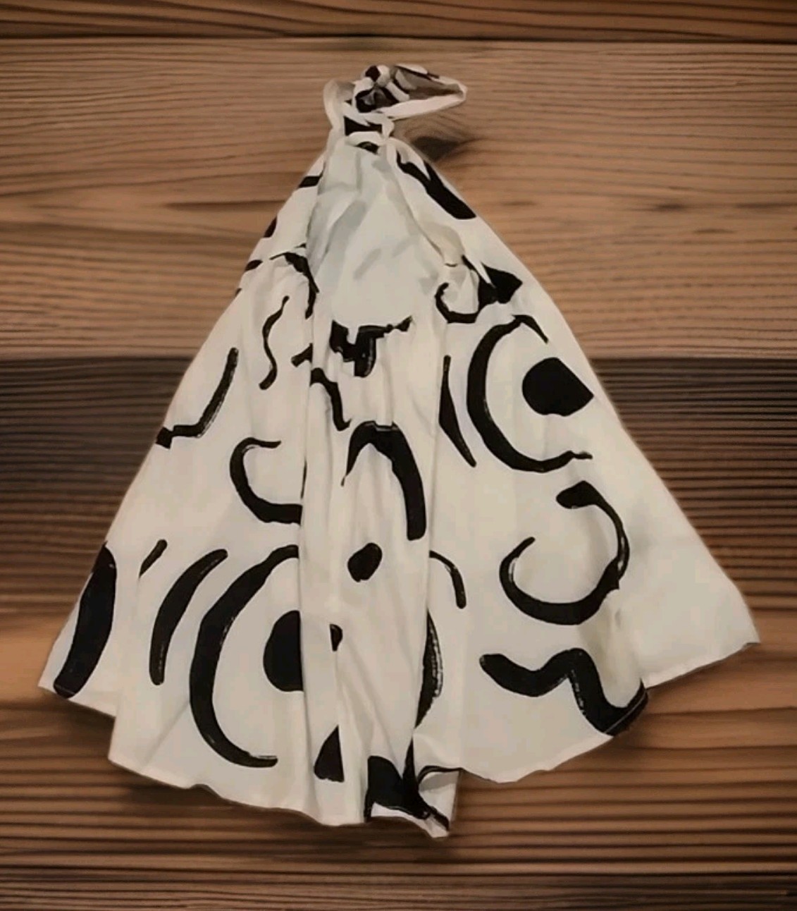 Modern Triangle Halter Dress Open Back, Ivory with Modern Print