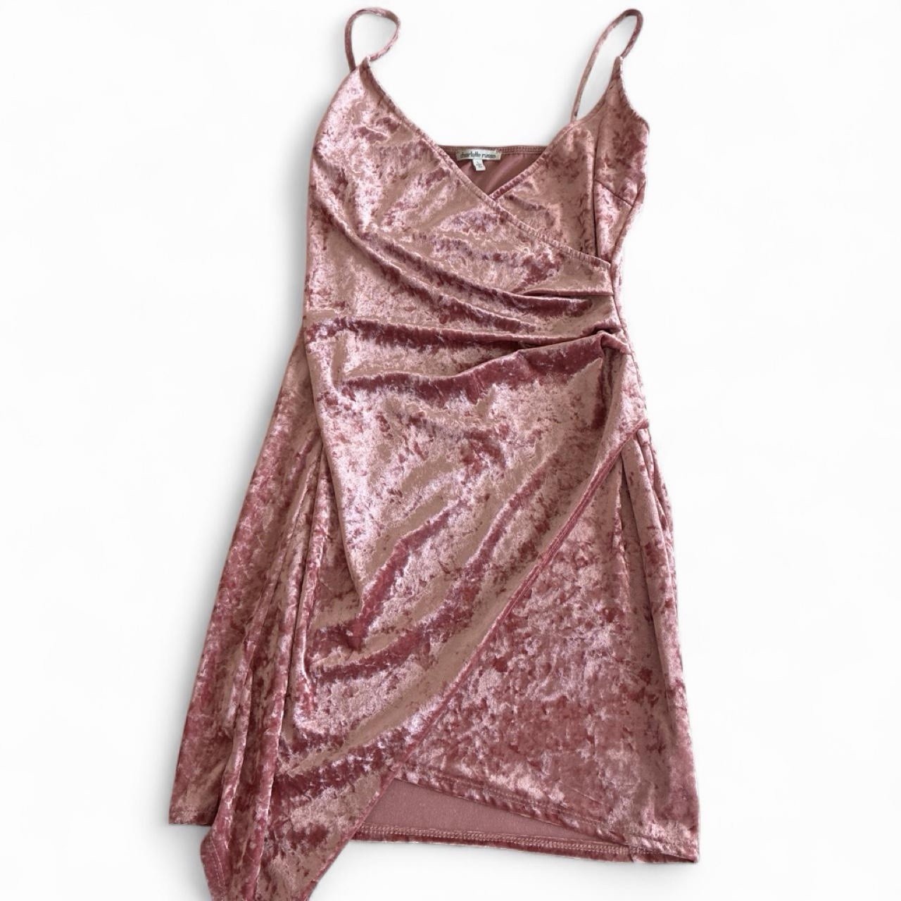 Charlotte Russe Pink Velvet Slip Dress V-Neck Asymmetric Midi Sleeveless Size L