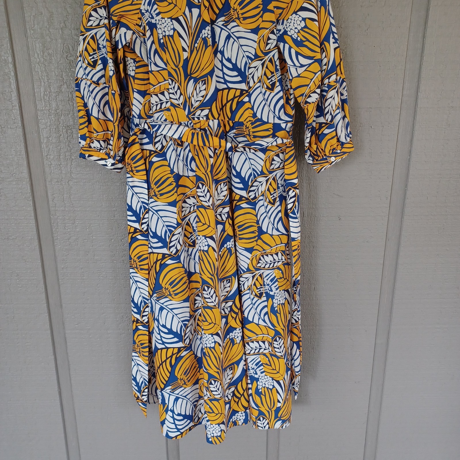 Talbots Poplin Midi Shirtdress Size 10 Preppy Pockets Tie Wasit Colorblock Leave