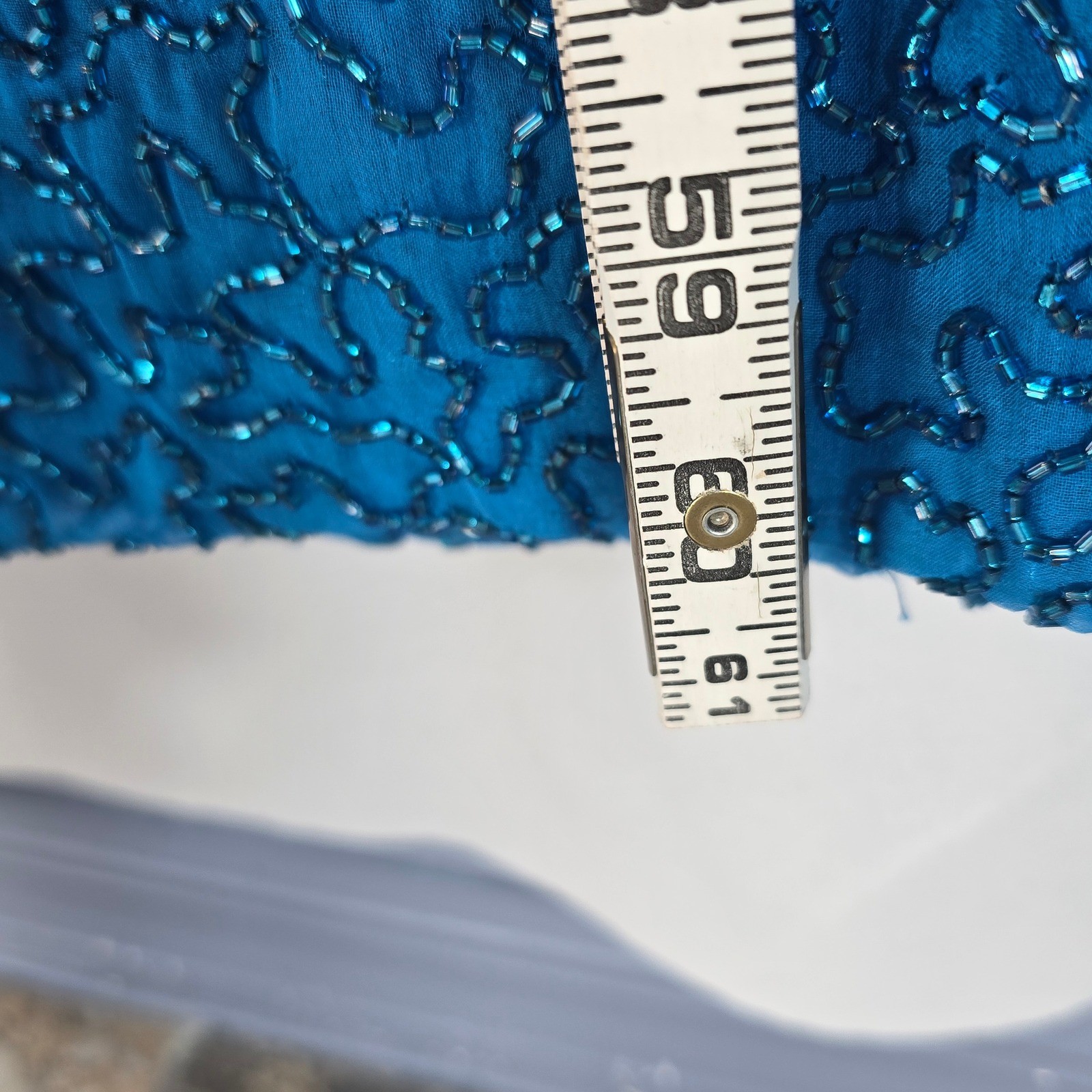 Sean X-Press Teal Blue Beaded Silk Halter V-Neck Maxi Evening Gown Dress Large