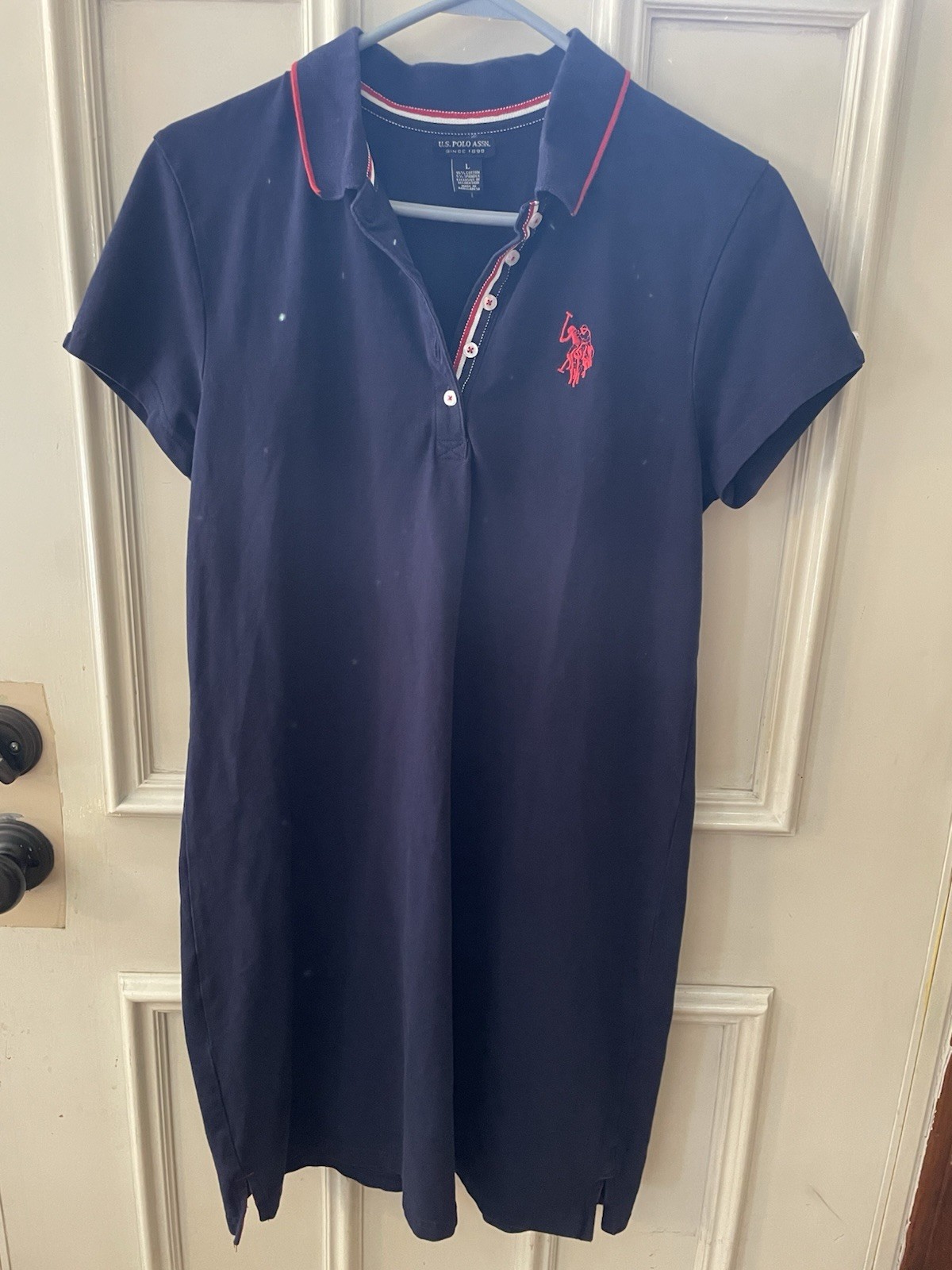 U.S. Polo Assn Polo Shirt Dress Womens Large Navy Stretch Embroidered Pony Pique