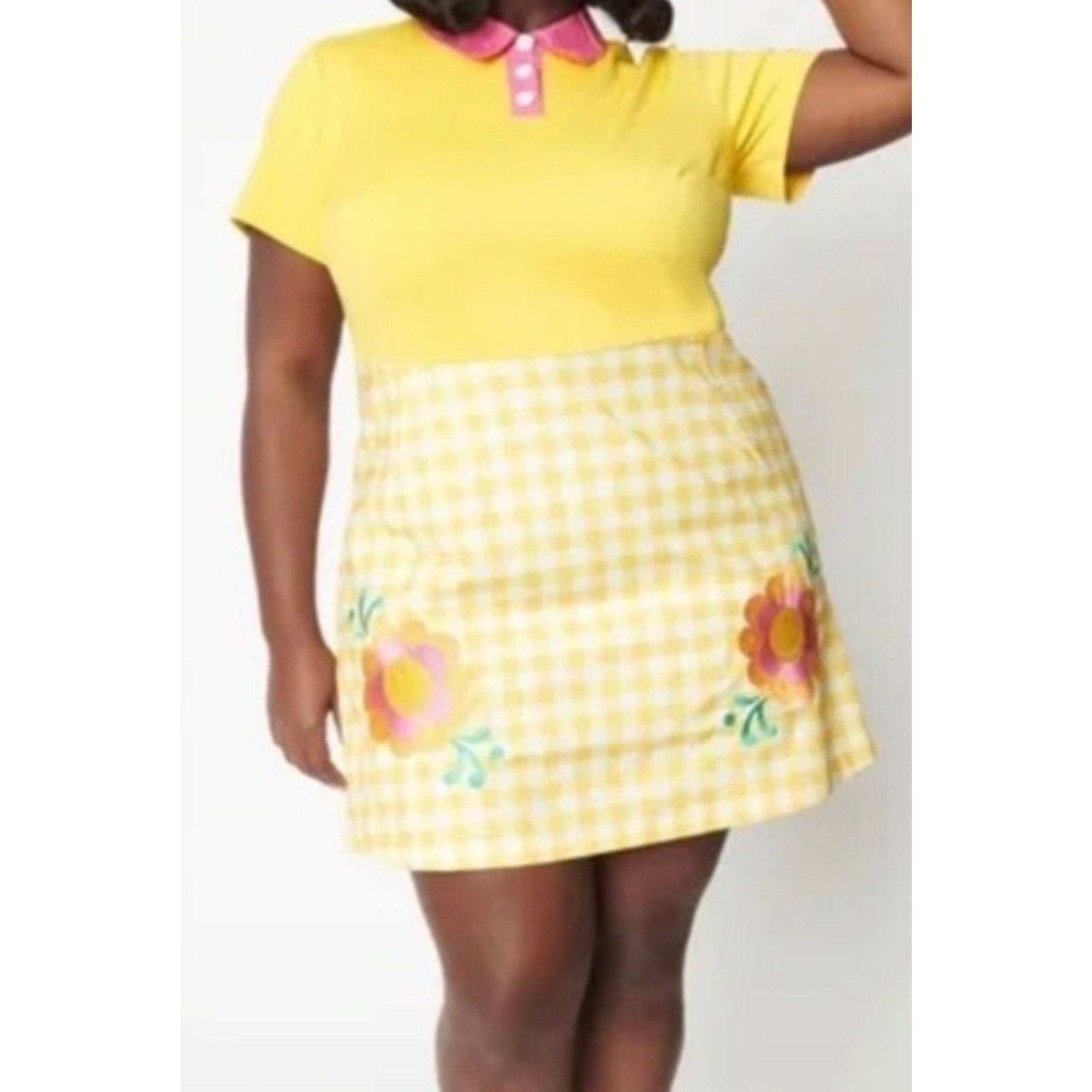 Smak Parlour Unique Vintage Smiley Yellow Gingham Mini Dress XS NWOT
