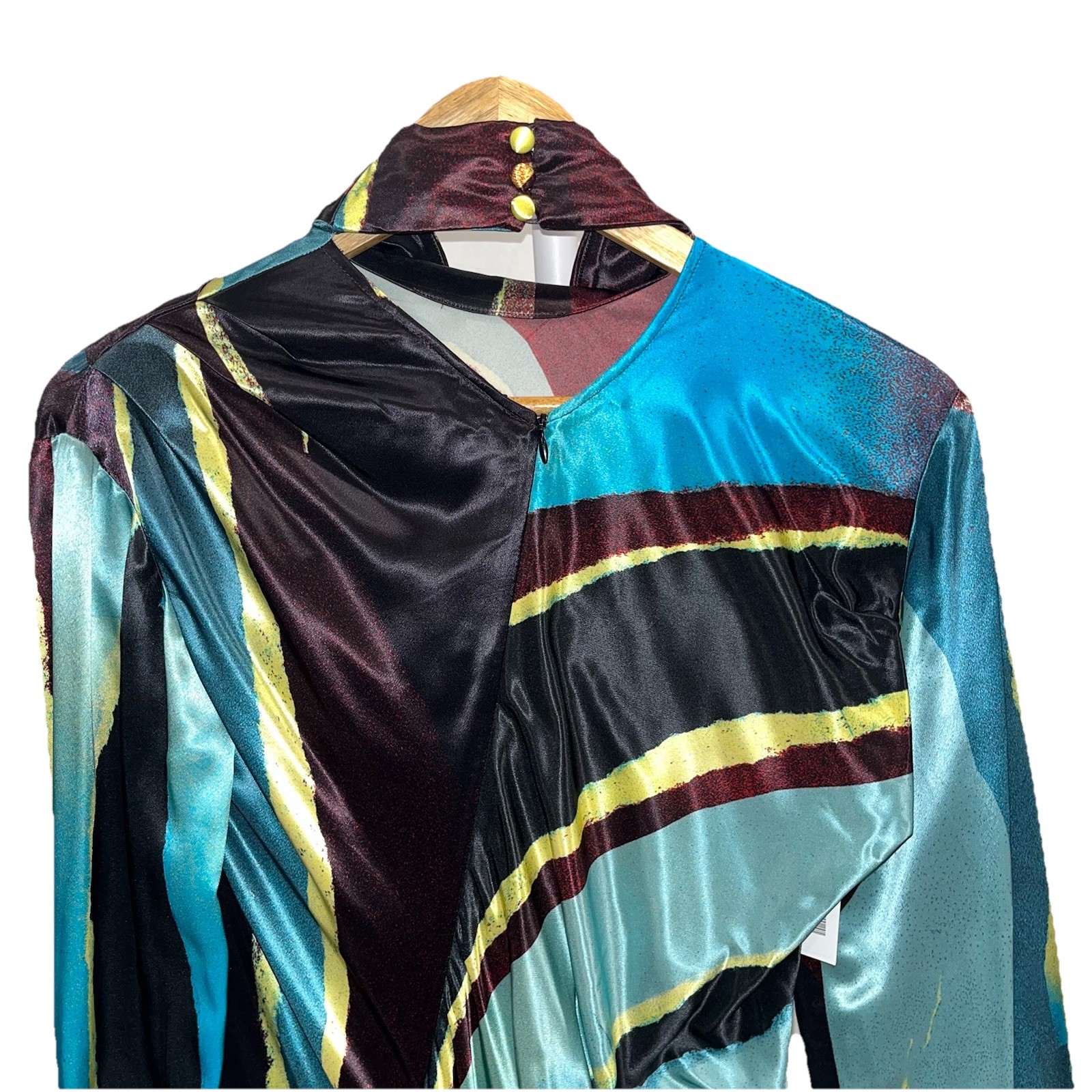 Christopher John Rogers Wheatpaste Satin Maxi Dress Scarf Neck Multicolor 4 🟡