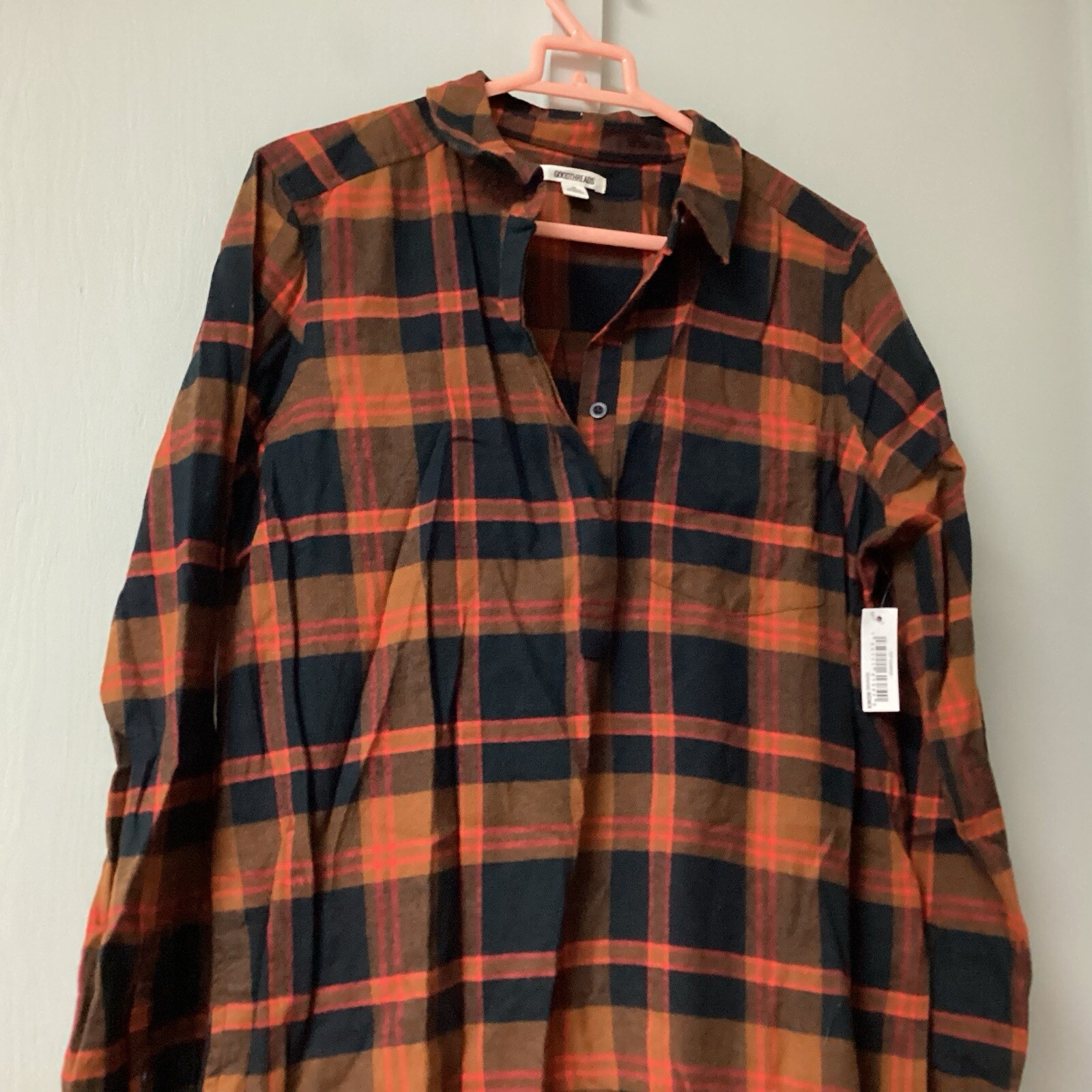 Goodthreads Women Medium Rustic Flannel Long-Sleeve Popover Shirt Dress Pock New